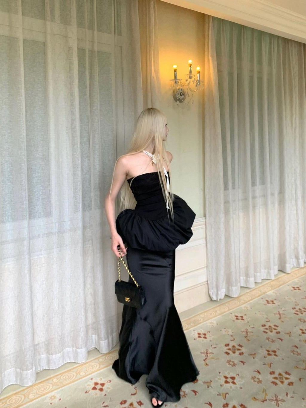 Rase le sol Black Mermaid Fishtail High Waist Fluid Draping Women's Maxi Skirts