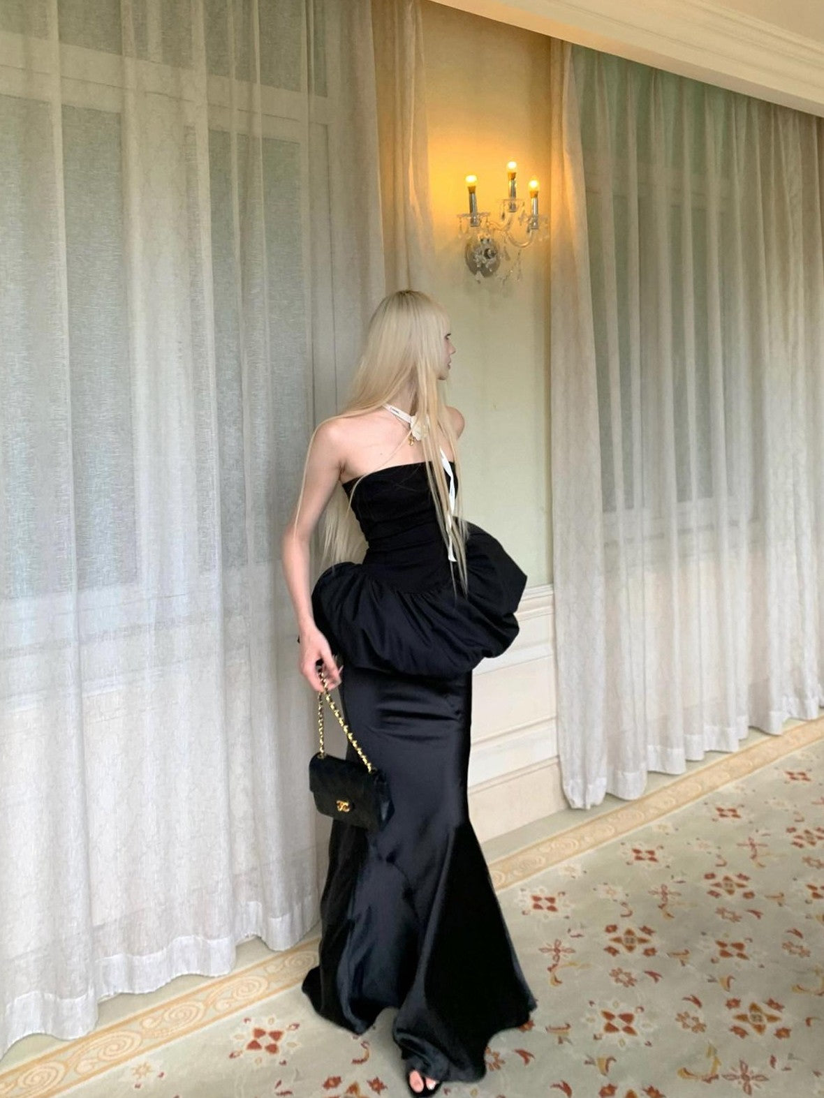 Rase le sol Black Mermaid Fishtail High Waist Fluid Draping Women's Maxi Skirts