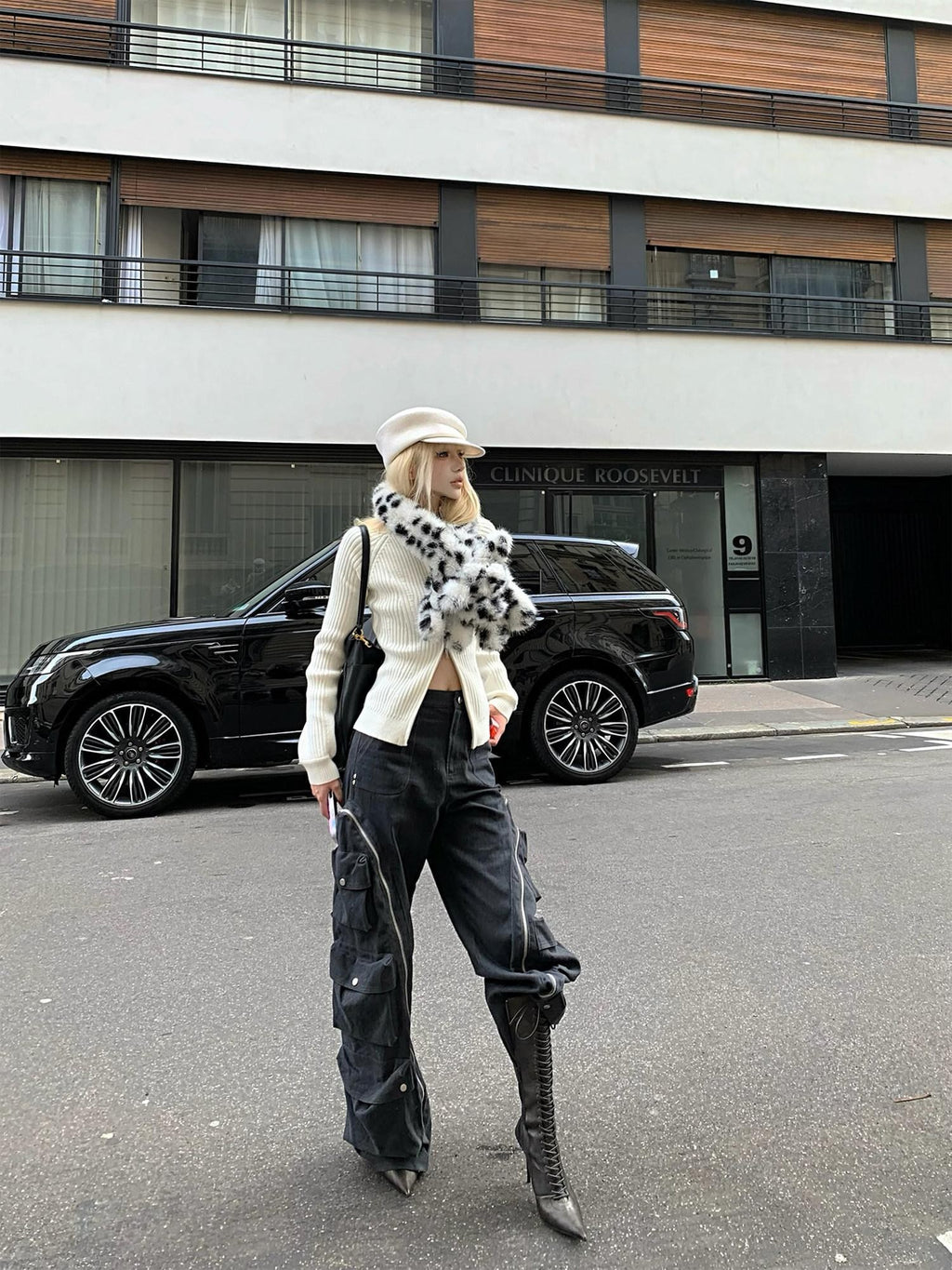 Rase le sol Black Multi Pocket Relaxed Wide Leg Straight Women's Cargo Pants