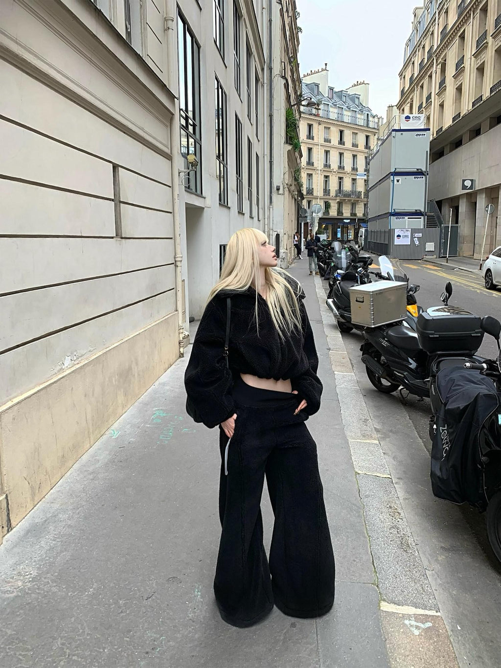 Rase le sol Black Oversized Loose Jacket And Pants Women's Fleece Casual Top & Pants Sets