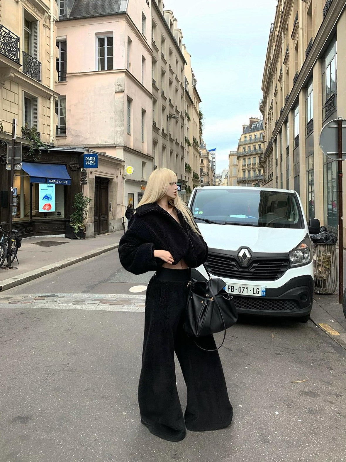 Rase le sol Black Oversized Loose Jacket And Pants Women's Fleece Casual Top & Pants Sets