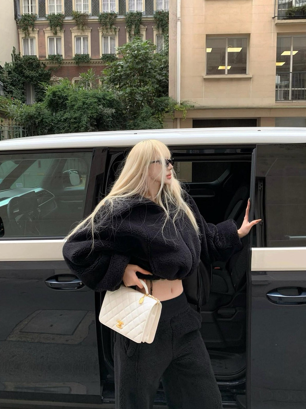 Rase le sol Black Oversized Loose Jacket And Pants Women's Fleece Casual Top & Pants Sets