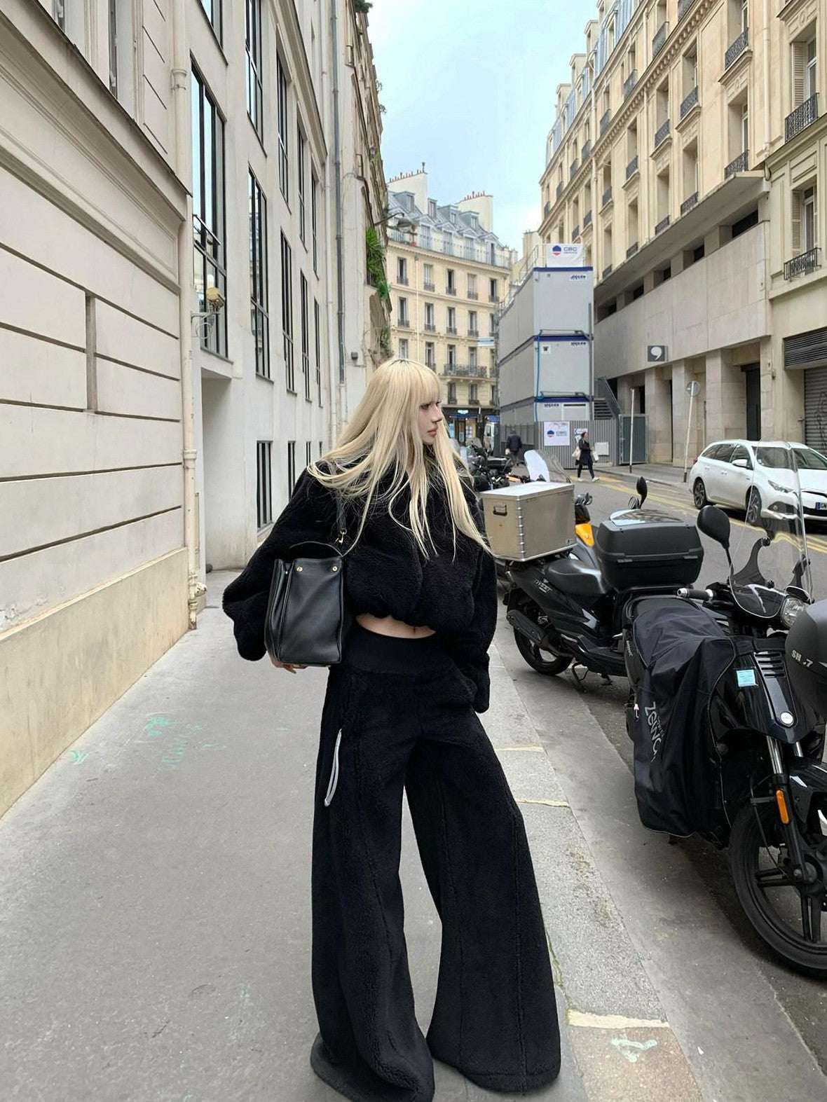 Rase le sol Black Oversized Loose Jacket And Pants Women's Fleece Casual Top & Pants Sets