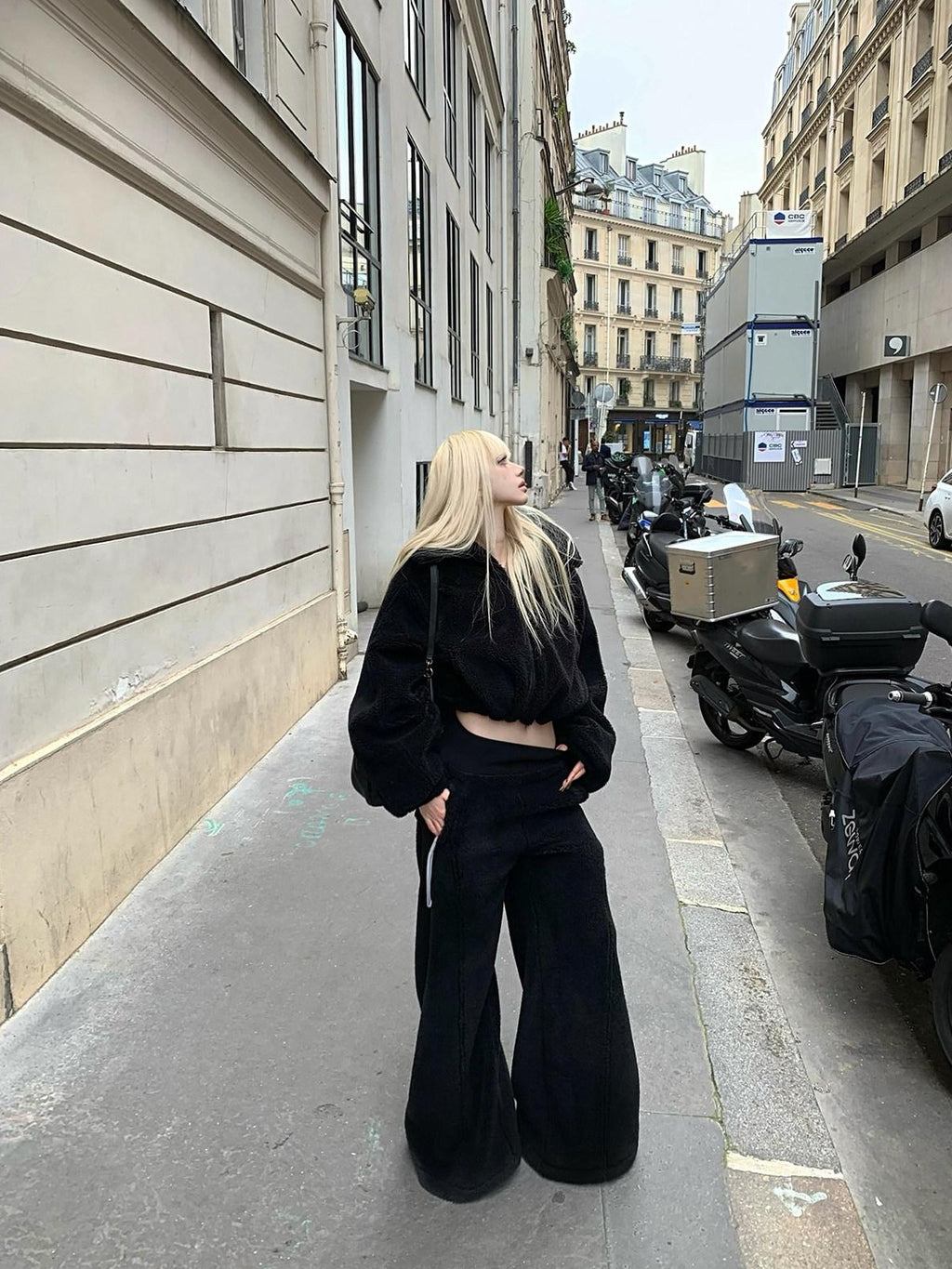 Rase le sol Black Oversized Loose Jacket And Pants Women's Fleece Casual Top & Pants Sets