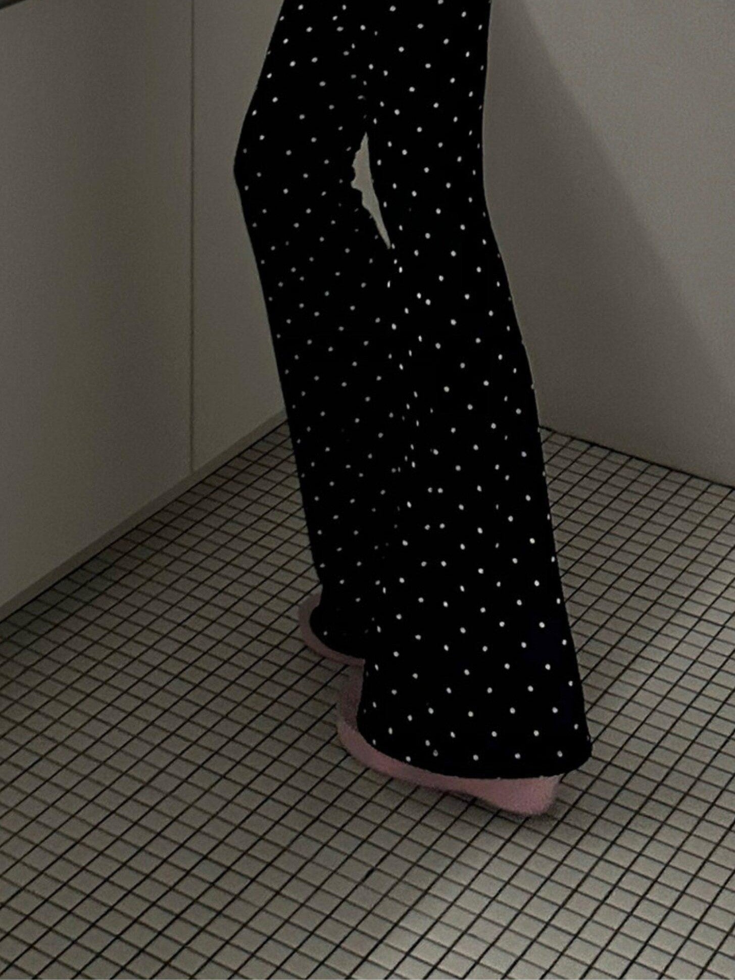 Rase le sol Black Polka Dot Low Rise Tight Women's Elastic Bootcut Pants