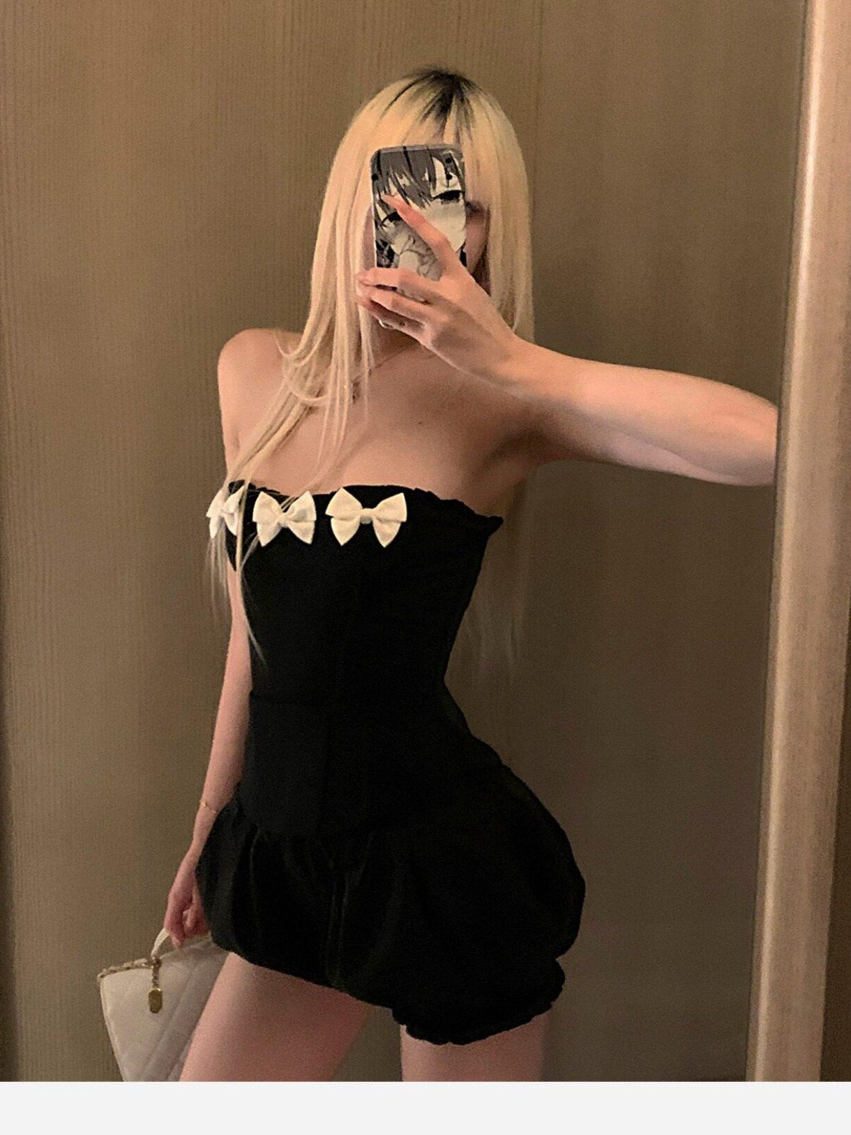 Rase le sol Black Puffed Gathered A Line High Waist Mini Tulip Hem Women's Skorts