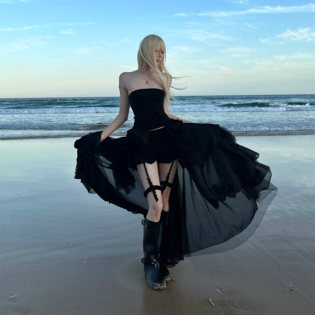 Rase_le_sol_Black_Strapless_Bustier_And_Shorts_Women's_Tulle_Matching_Skirt_Sets_1028919046092_MISSTT