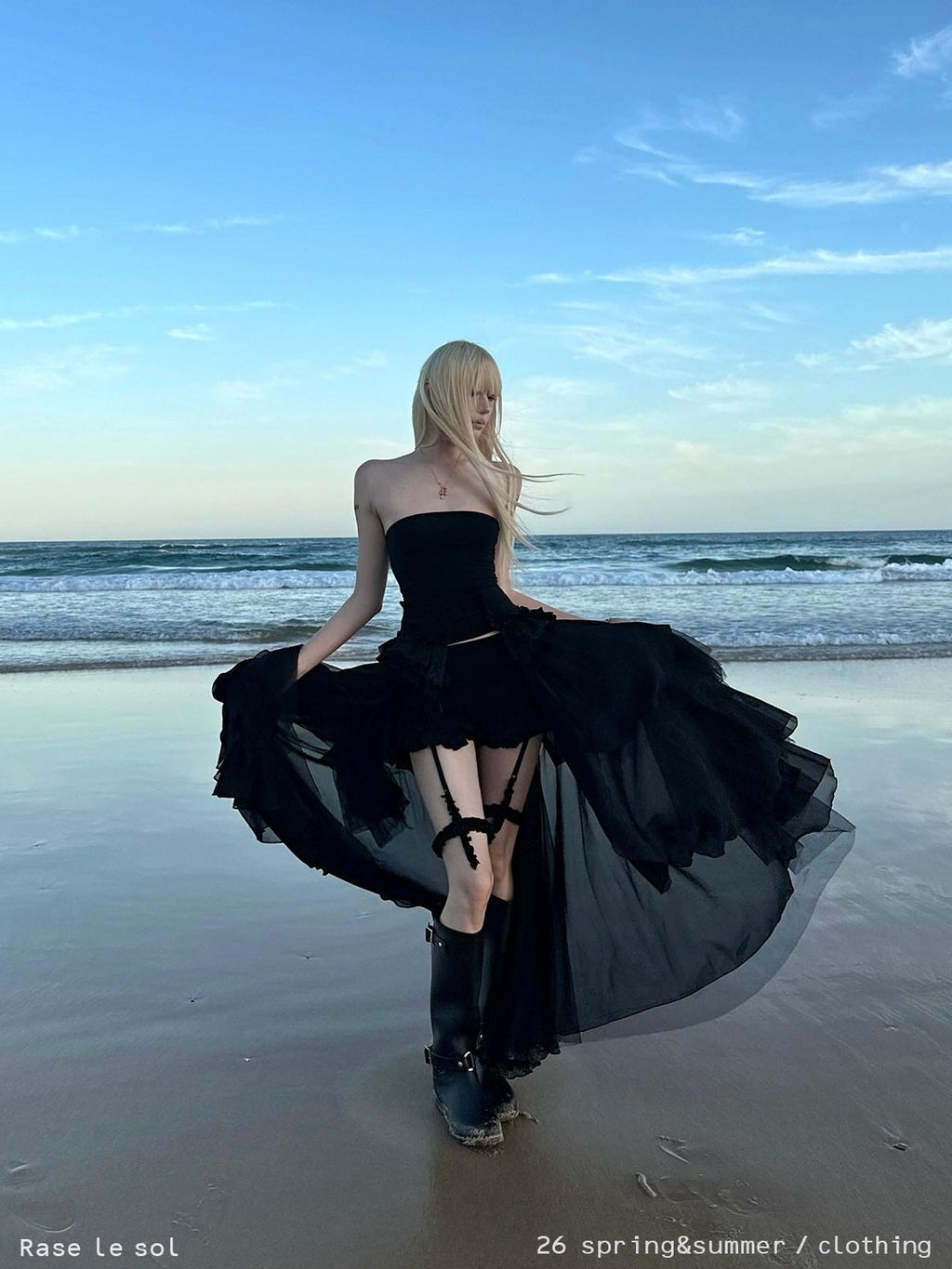 Rase le sol Black Strapless Bustier And Shorts Women's Tulle Matching Skirt Sets