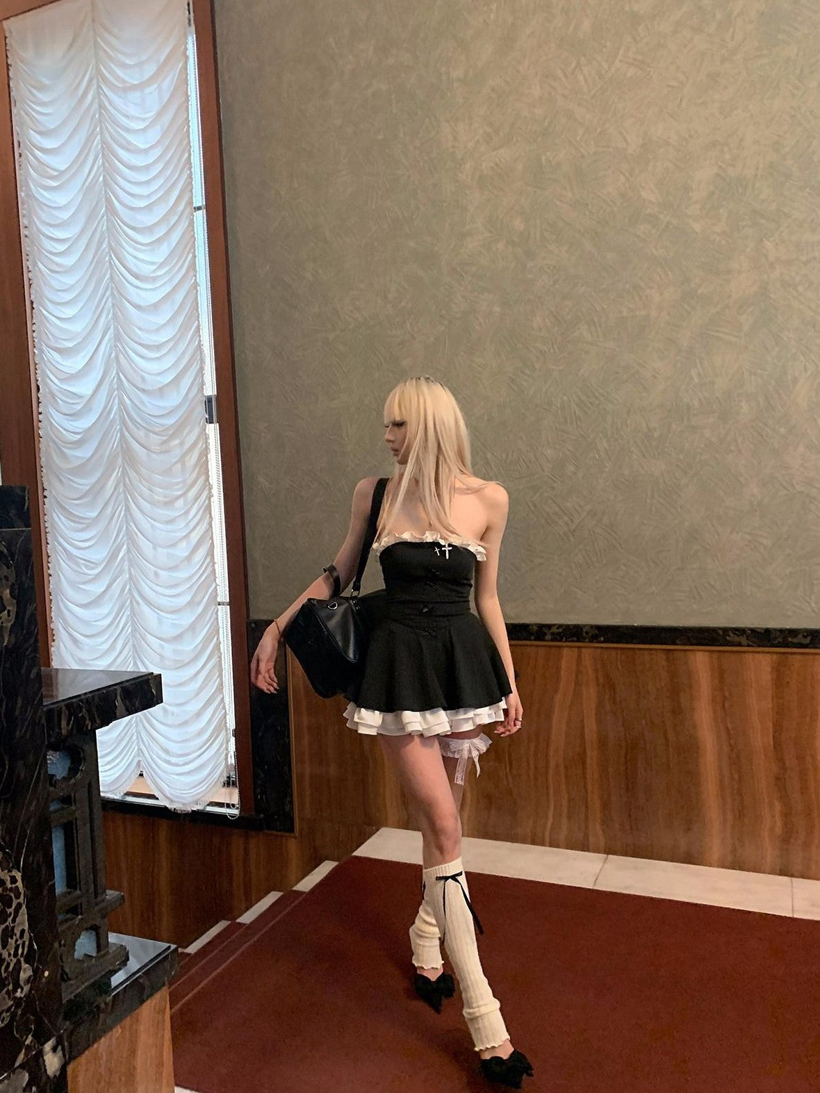 Rase le sol Black Strapless Cake Tiered Puff Ruffle Women's Tube Mini Dresses