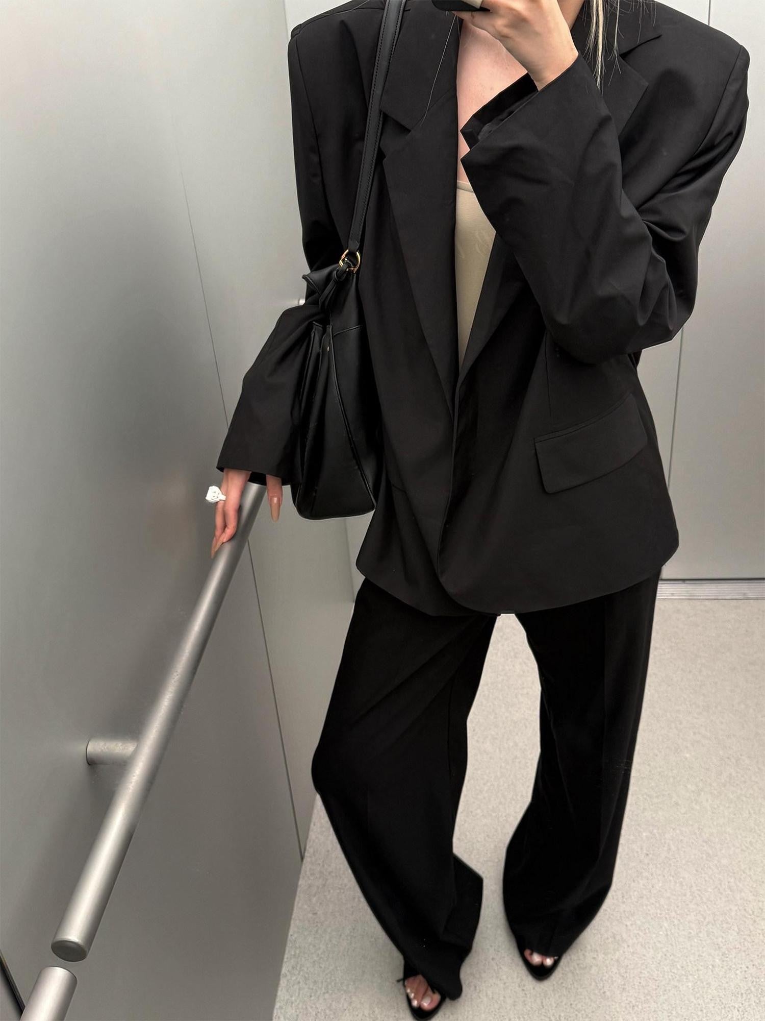 Rase le sol Black Tailored Casual Relaxed Fit Two Piece Women's Blazer Pant Suits