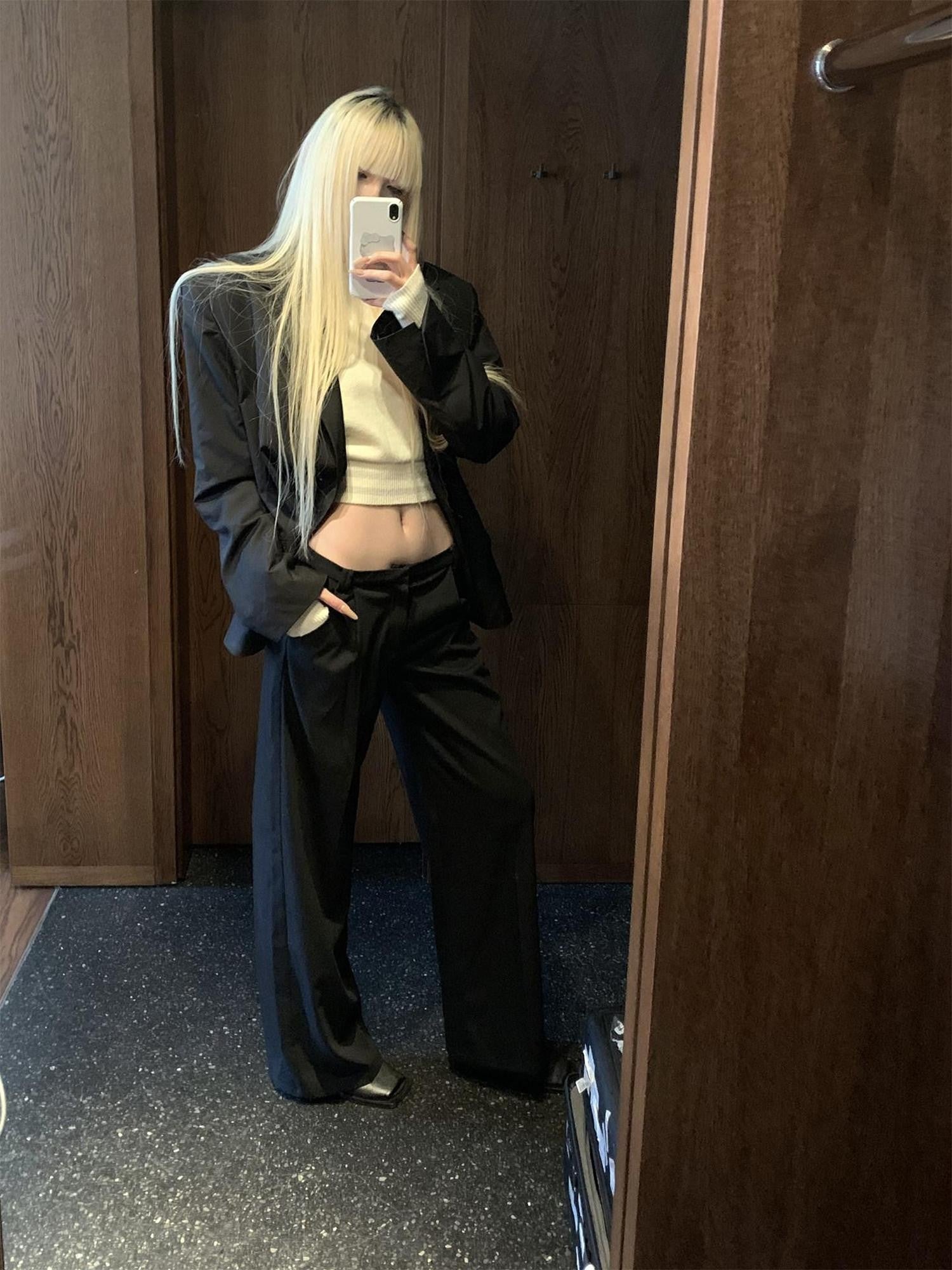 Rase le sol Black Tailored Casual Relaxed Fit Two Piece Women's Blazer Pant Suits