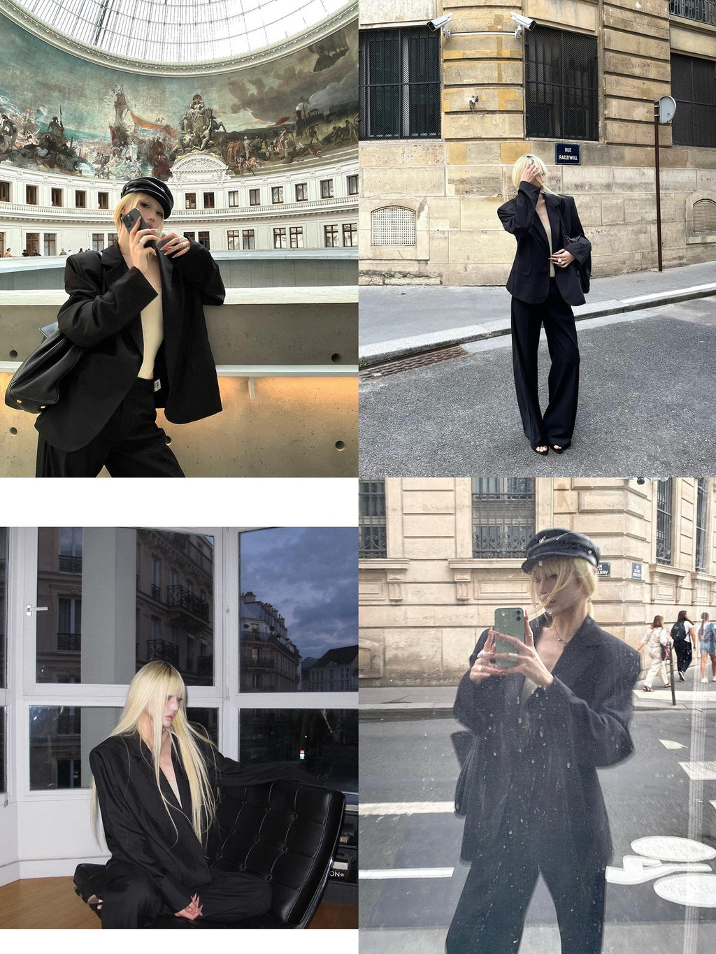 Rase le sol Black Tailored Casual Relaxed Fit Two Piece Women's Blazer Pant Suits