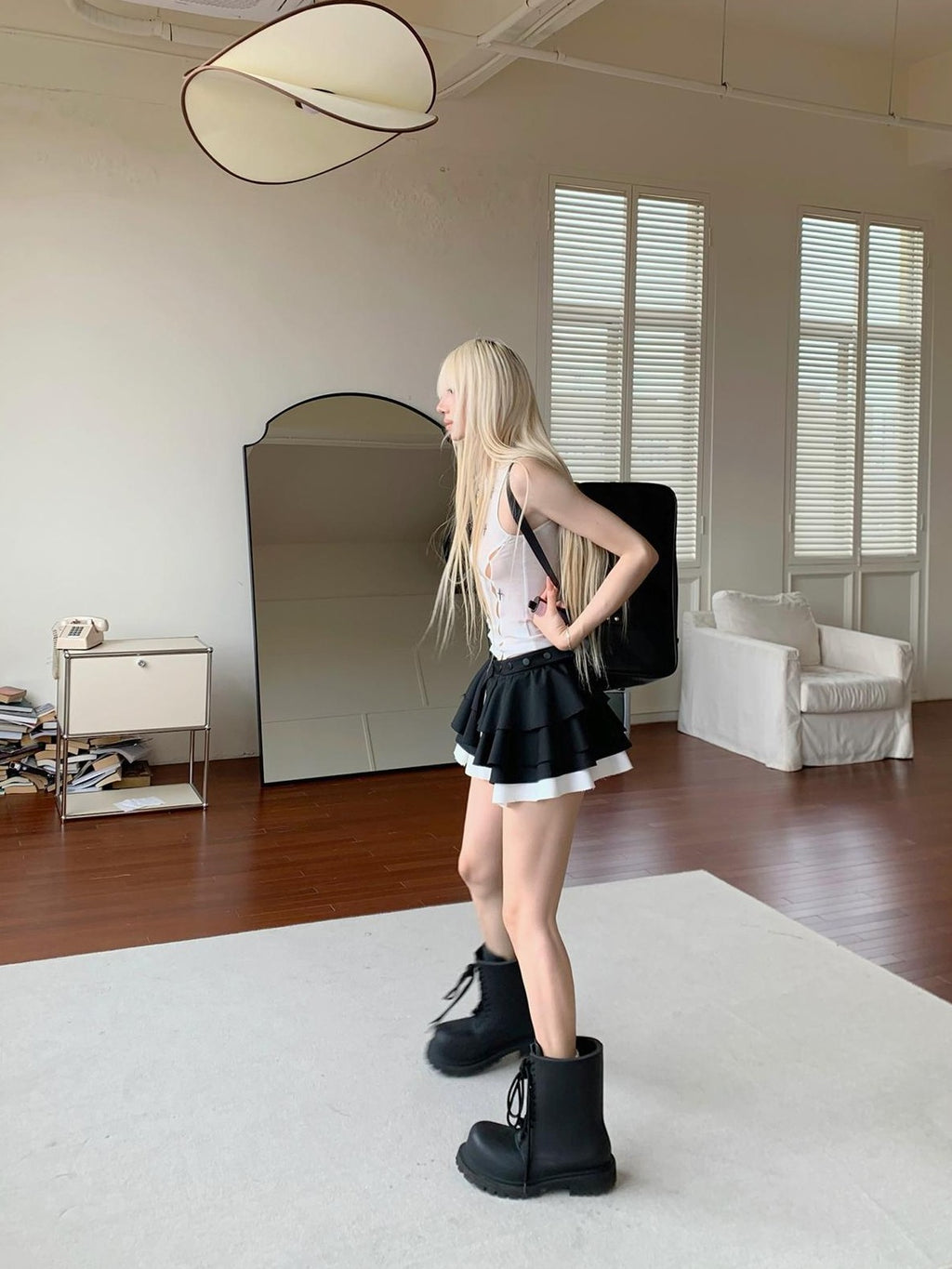 Rase le sol Black Tiered Ruffle Low Rise A Line Cotton Women's Mini Skirts
