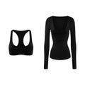 Rase_le_sol_Black_Twist_Knot_Long_Sleeve_T_Shirt_Women's_Casual_Top_&_Shorts_Sets_1009370785491_MISSTT