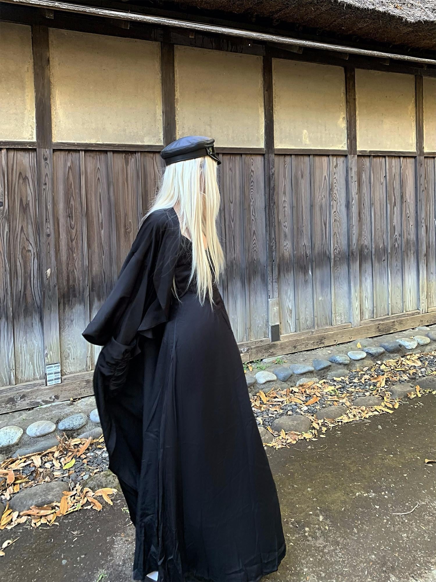 Rase le sol Black V-neck Strappy Cinched Waist Floor Length Women's Slip Maxi Dresses