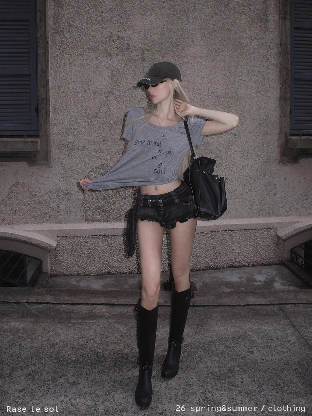 Rase le sol Black Washed Ruffle Lettuce Hem Low Rise Women's Denim Shorts