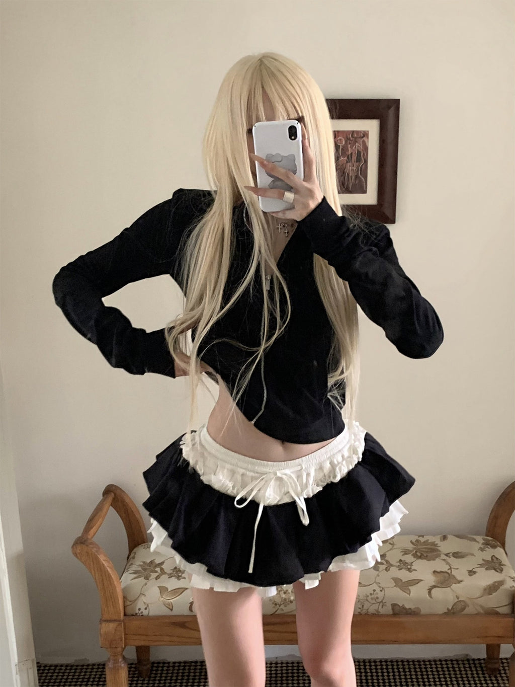 Rase_le_sol_Black_White_Colorblock_Drawstring_Tulip_Hem_Women's_Pleated_Skirts_972237709553_MISSTT