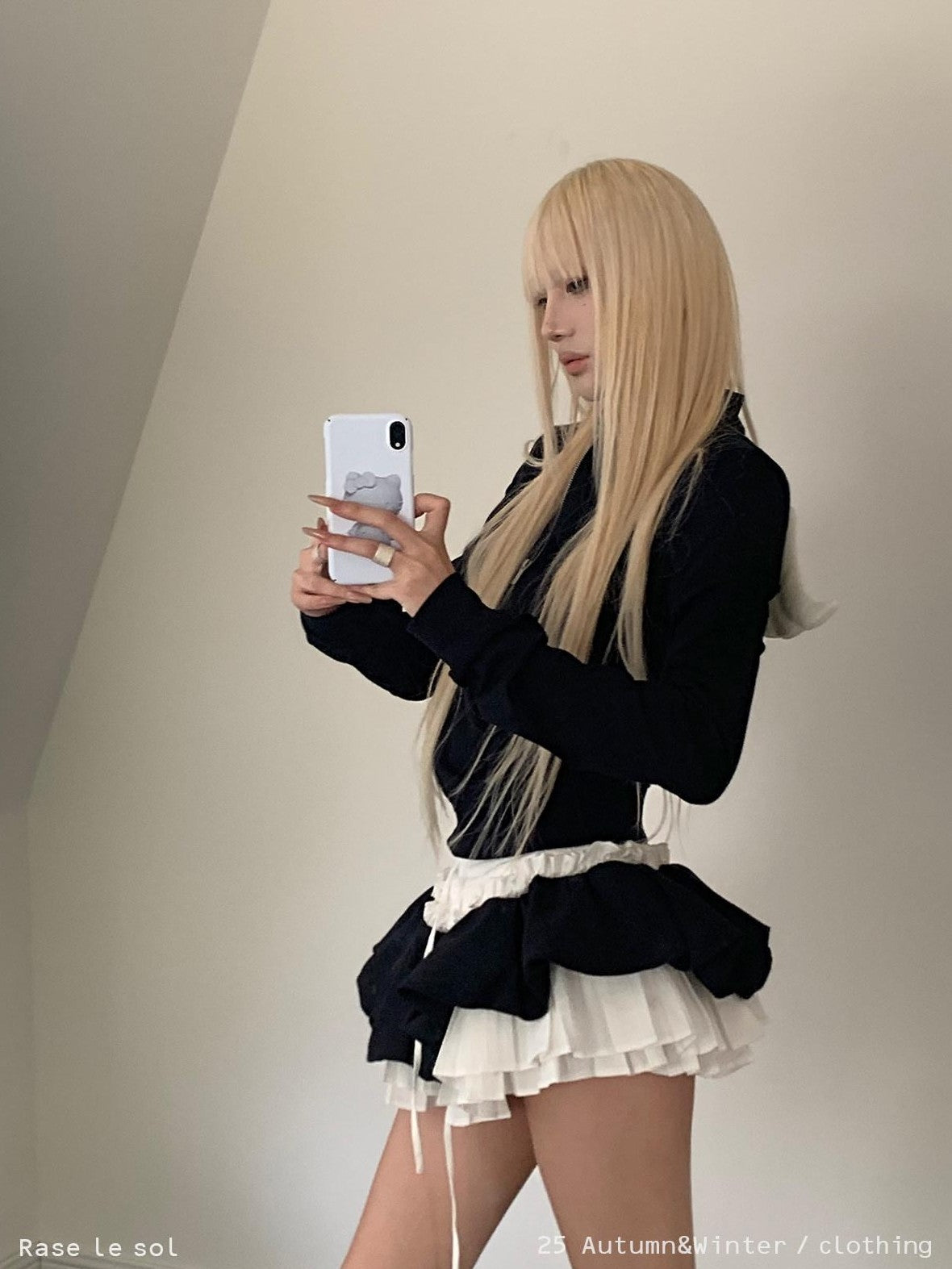 Rase le sol Black White Colorblock Drawstring Tulip Hem Women's Pleated Skirts