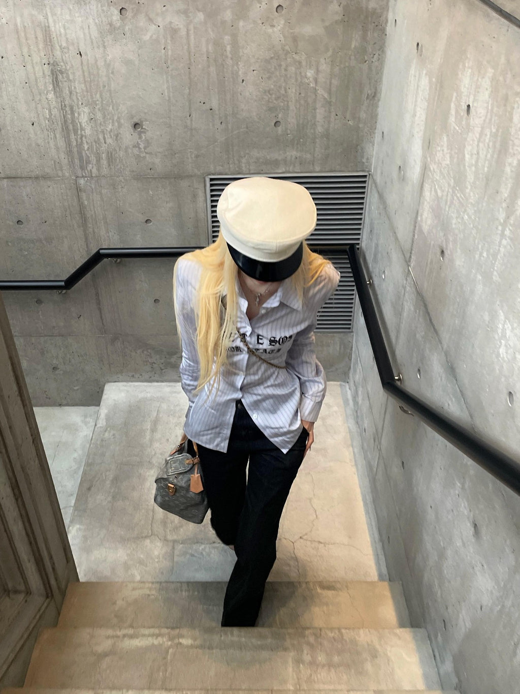 Rase le sol Blue Striped Print Slim Waist Long Sleeve Women's Overshirts
