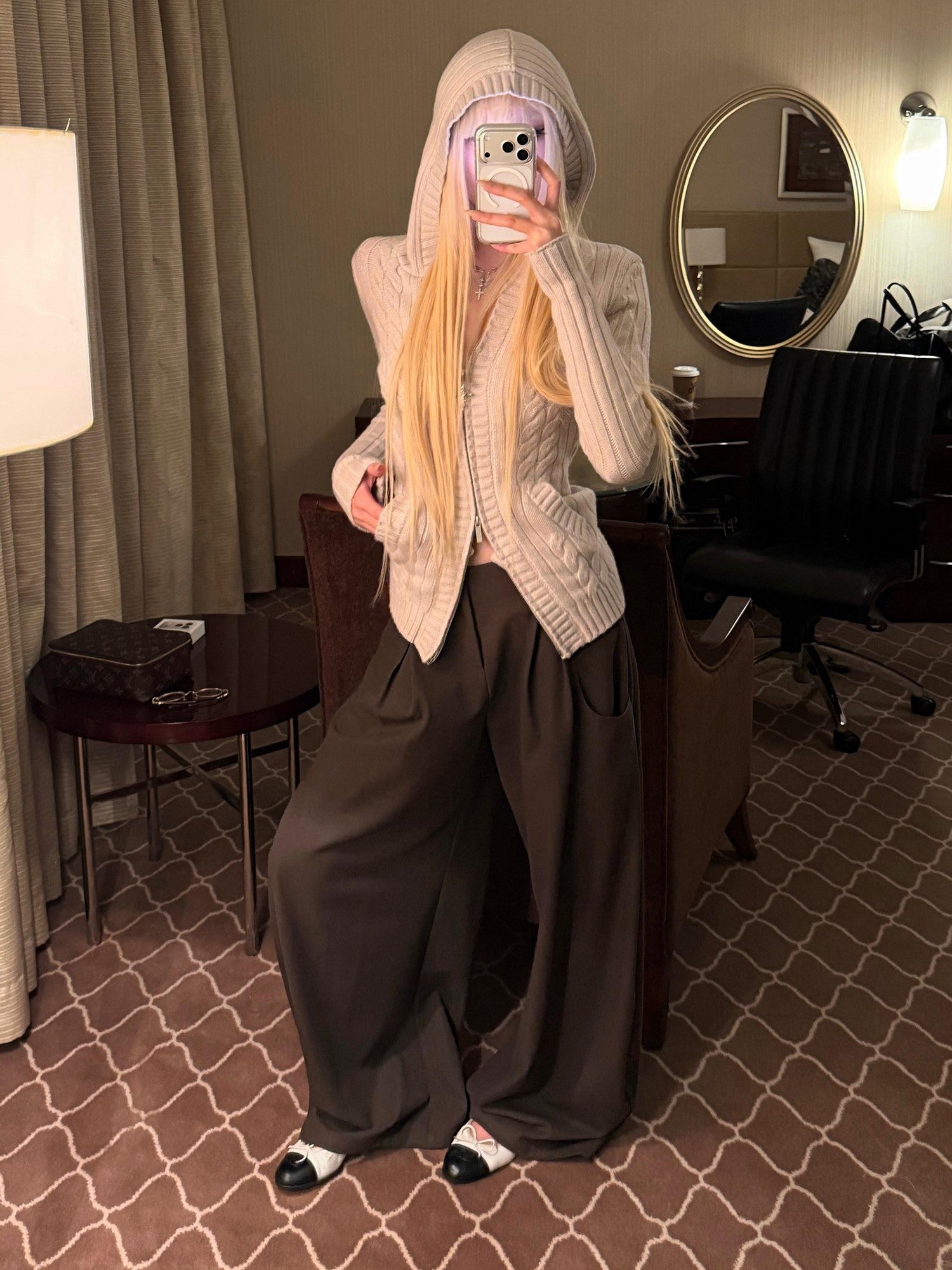Rase le sol Brown Loose Straight Relaxed Tailored Women's Wool Wide-leg Pants