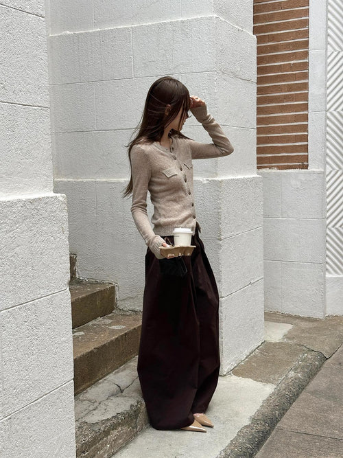 Rase le sol Brown Low Waist Relaxed Cotton Women's Wide-leg Pants