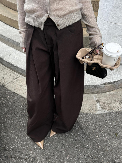 Rase le sol Brown Low Waist Relaxed Cotton Women's Wide-leg Pants