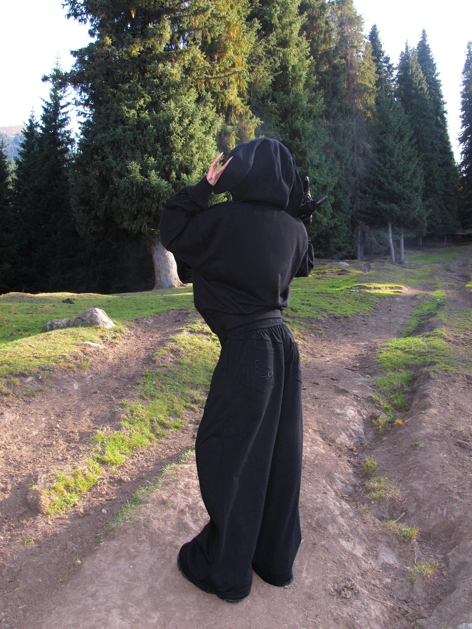 Rase le sol Bunny Ear Hooded Sweatshirt Wide Leg Loose Women's Tracksuit Sets