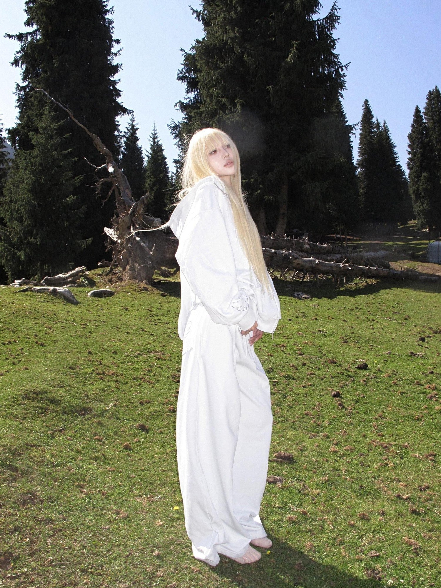 Rase le sol Bunny Ear Hooded Sweatshirt Wide Leg Loose Women's Tracksuit Sets