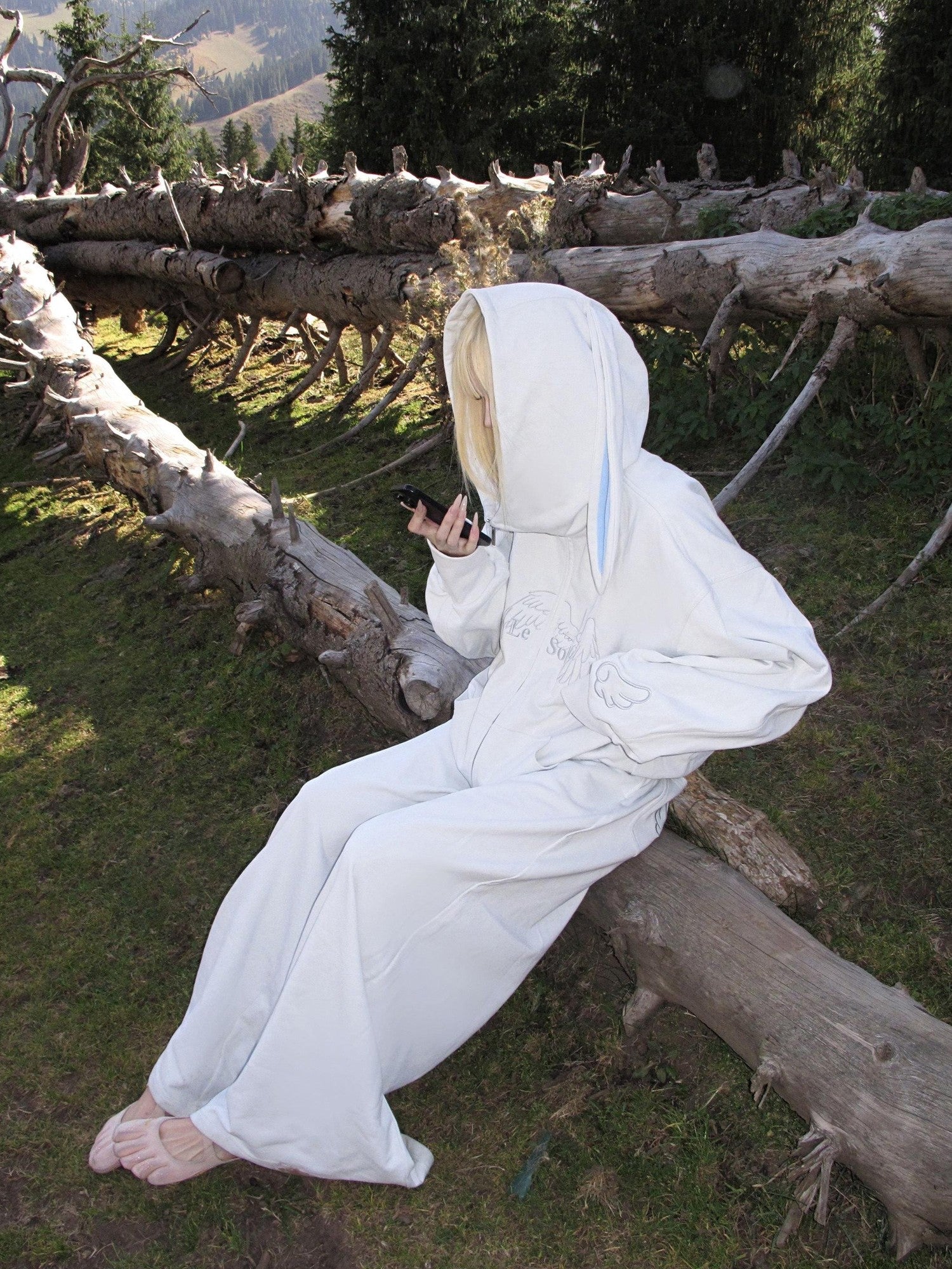 Rase le sol Bunny Ear Hooded Sweatshirt Wide Leg Loose Women's Tracksuit Sets