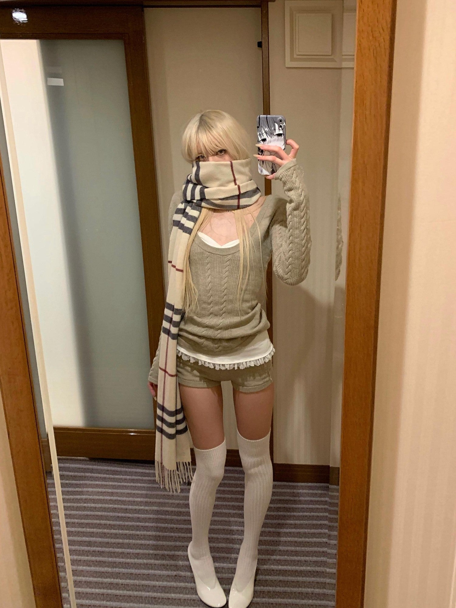 Rase le sol Cable Knit Lace Camisole Knitted Shorts Women's Casual Top & Shorts Sets