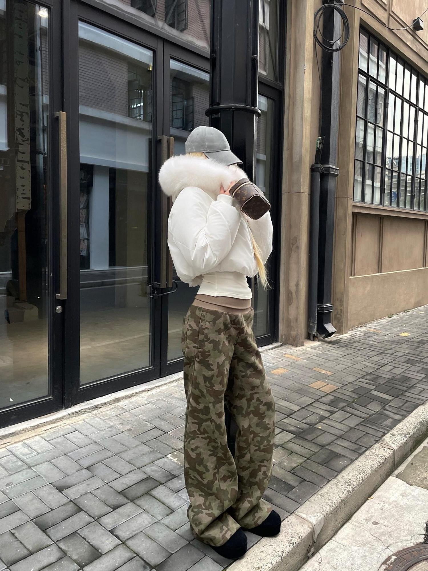 Rase le sol Camo American Relaxed Straight Women's Fleece Lined Thick Sweatpants