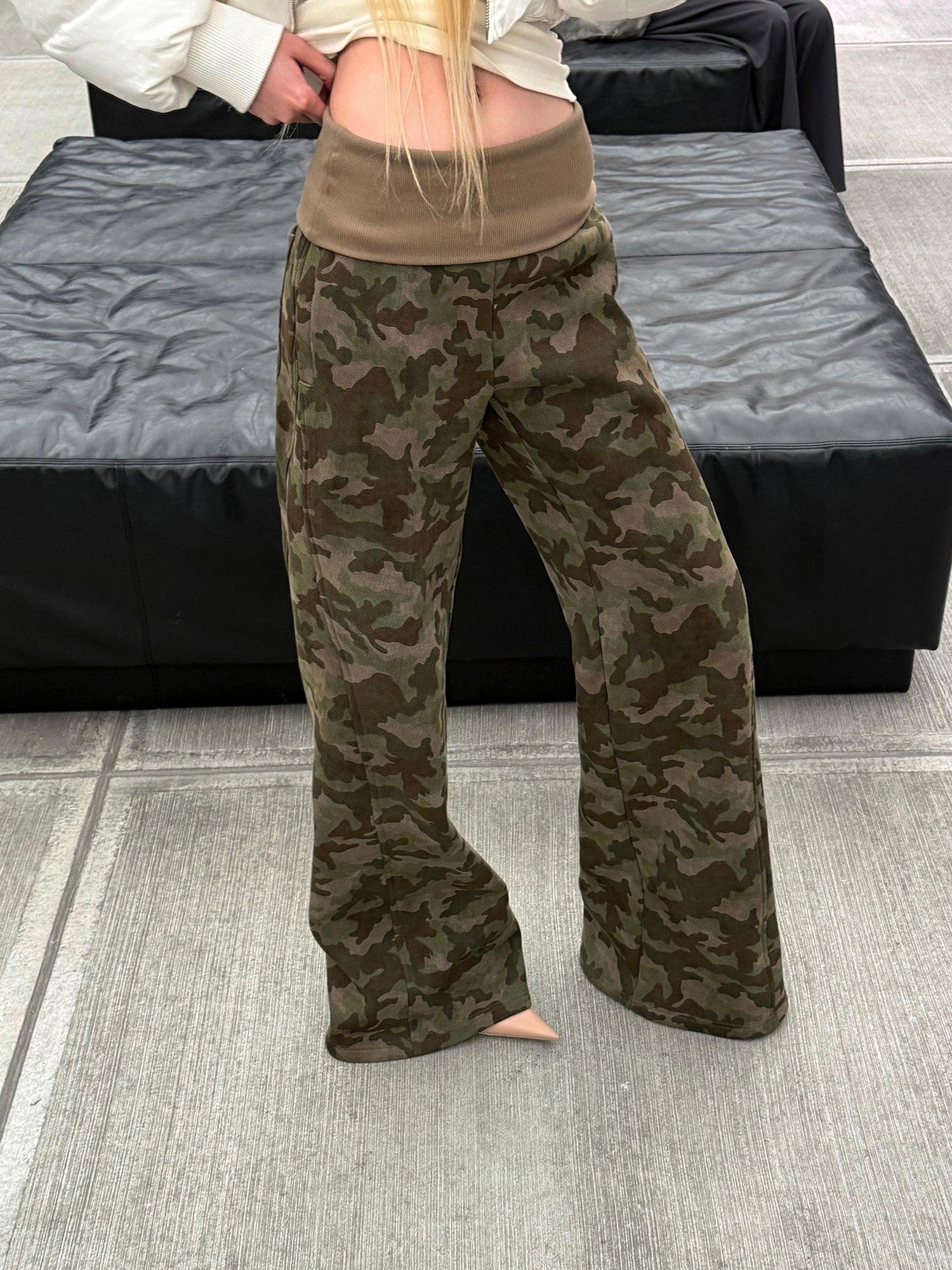 Rase le sol Camo American Relaxed Straight Women's Fleece Lined Thick Sweatpants