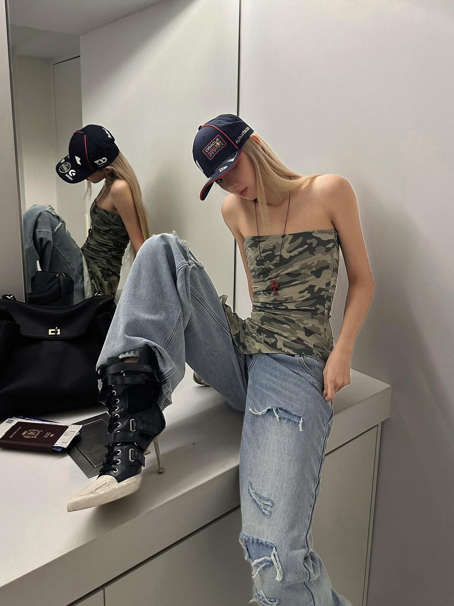 Rase le sol Camouflage Asymmetrical Hem Strapless Outerwear Women's Tube Tops