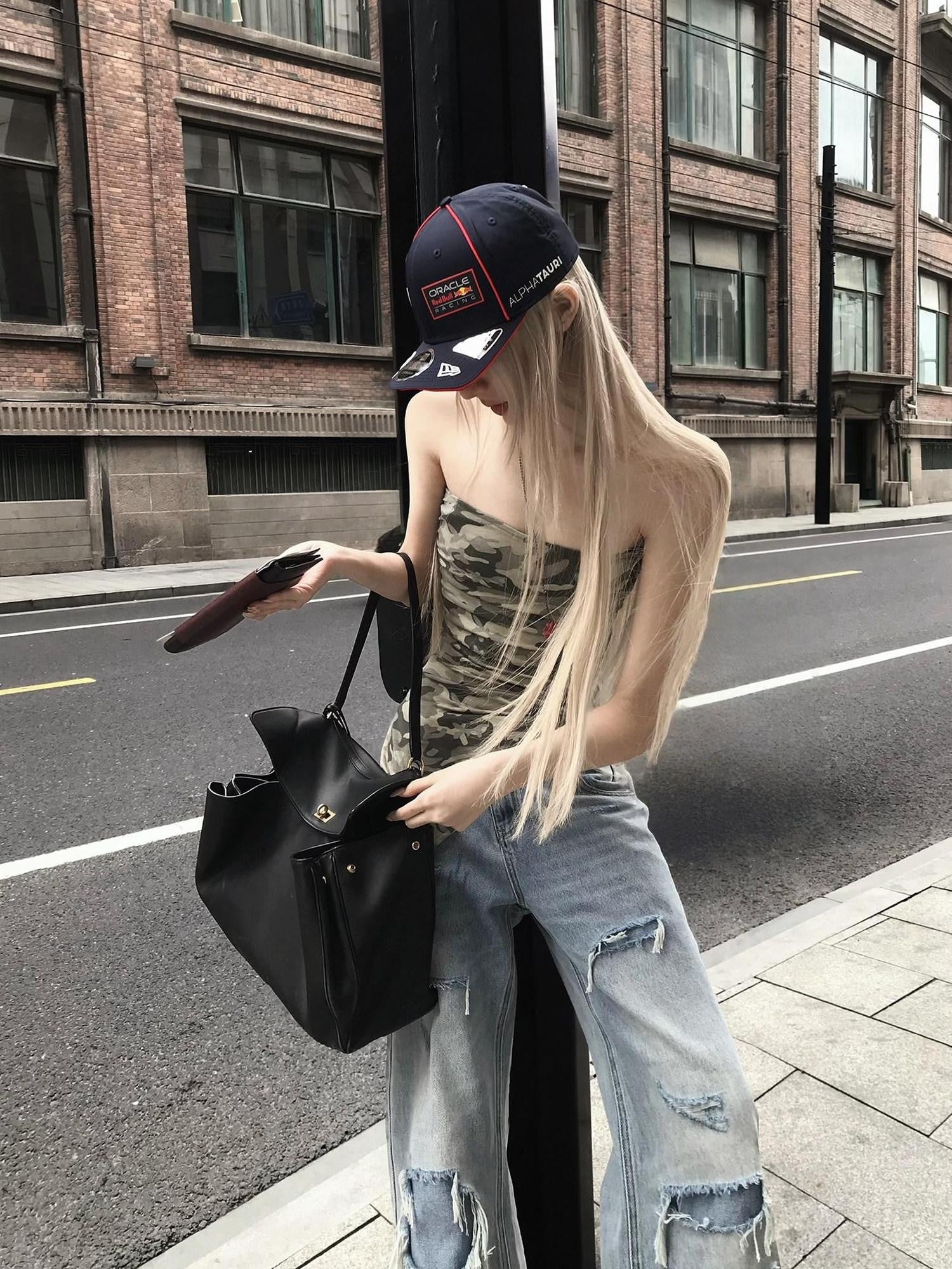Rase le sol Camouflage Asymmetrical Hem Strapless Outerwear Women's Tube Tops