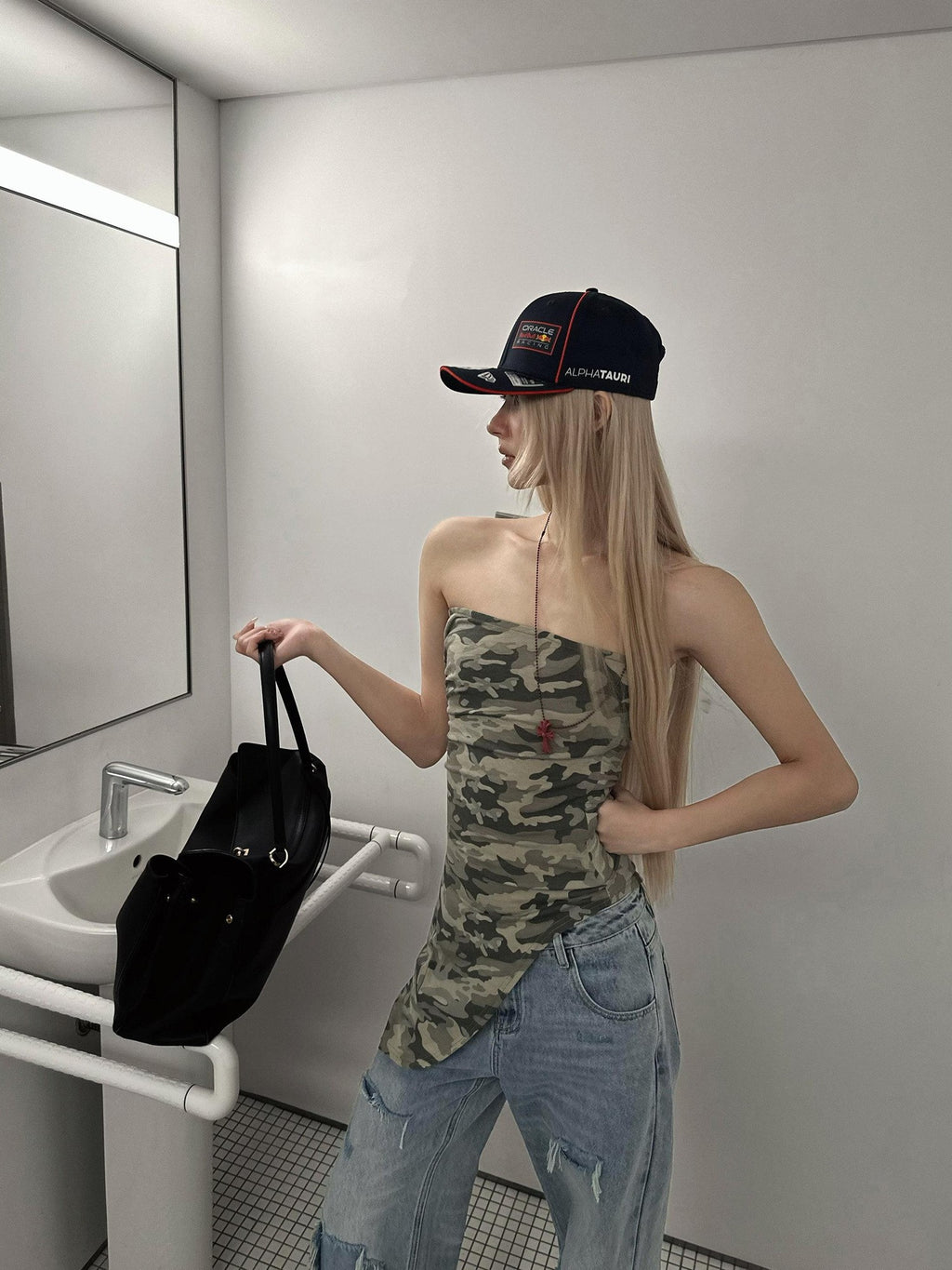 Rase le sol Camouflage Asymmetrical Hem Strapless Outerwear Women's Tube Tops