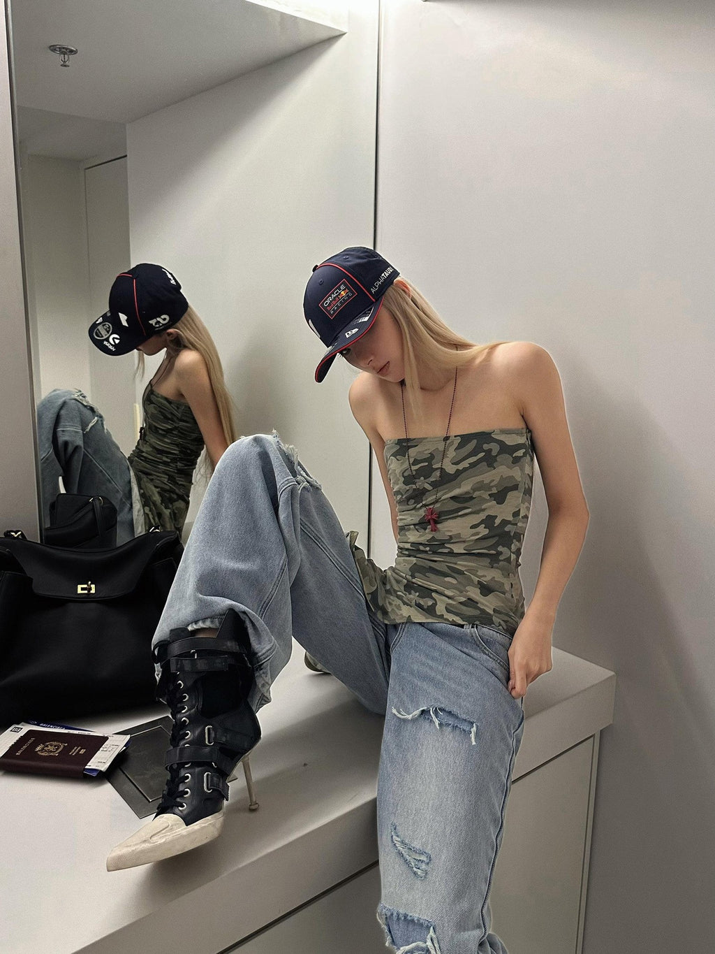 Rase le sol Camouflage Asymmetrical Hem Strapless Outerwear Women's Tube Tops