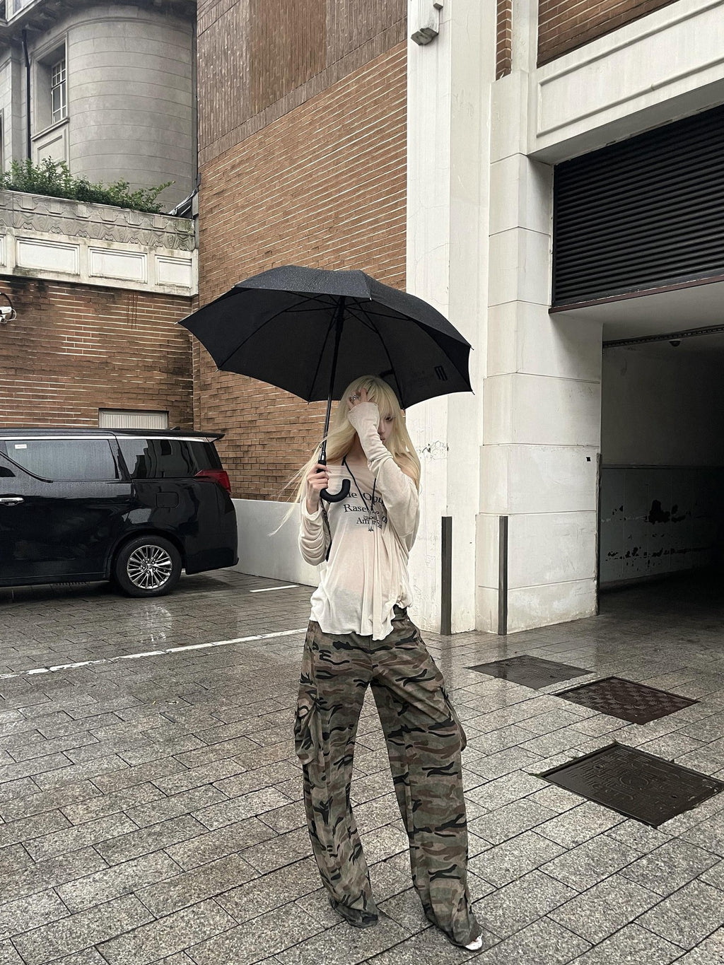 Rase le sol Camouflage Cargo Low Rise Loose Straight Women's Wide-leg Pants