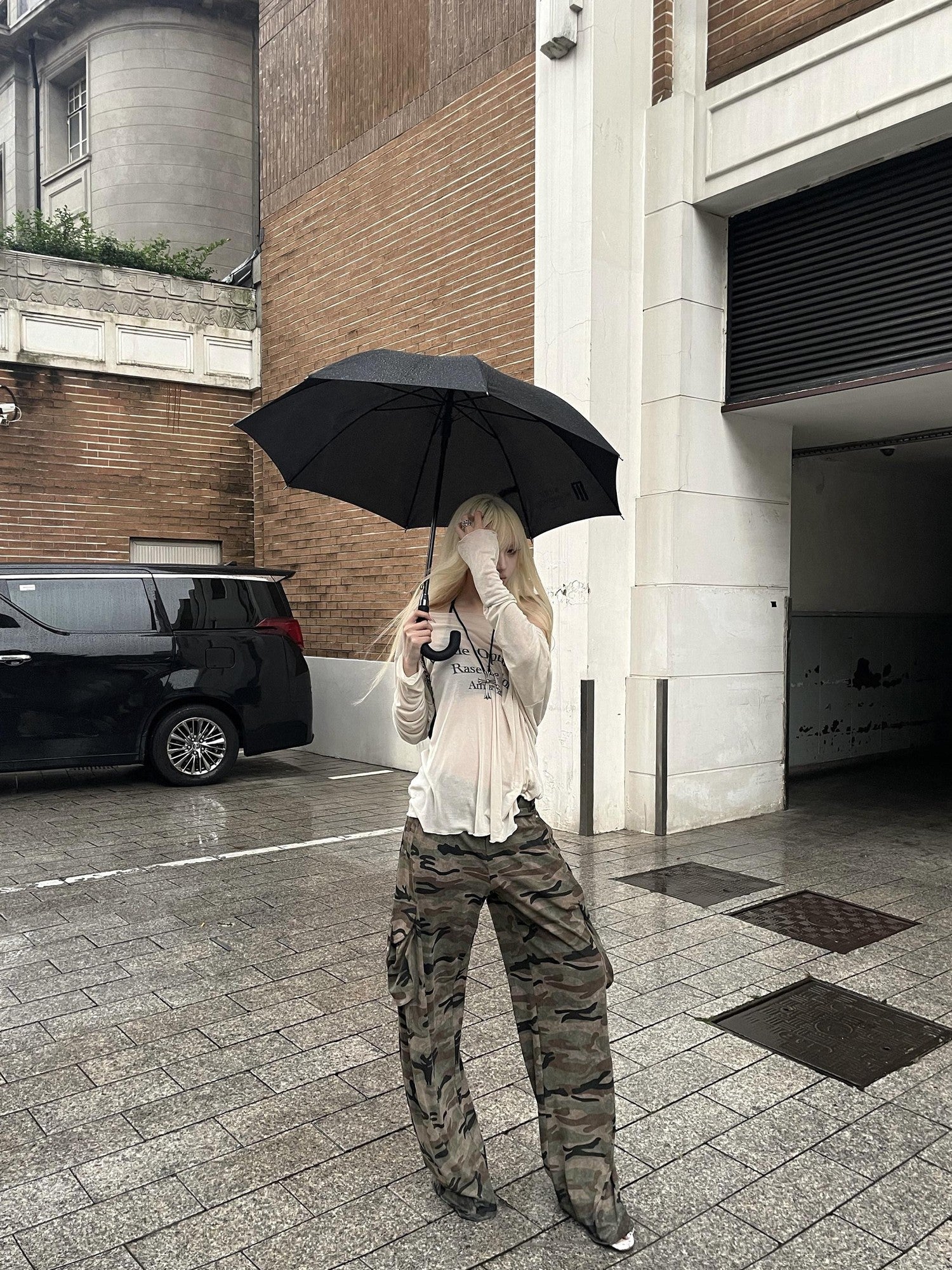 Rase le sol Camouflage Cargo Low Rise Loose Straight Women's Wide-leg Pants
