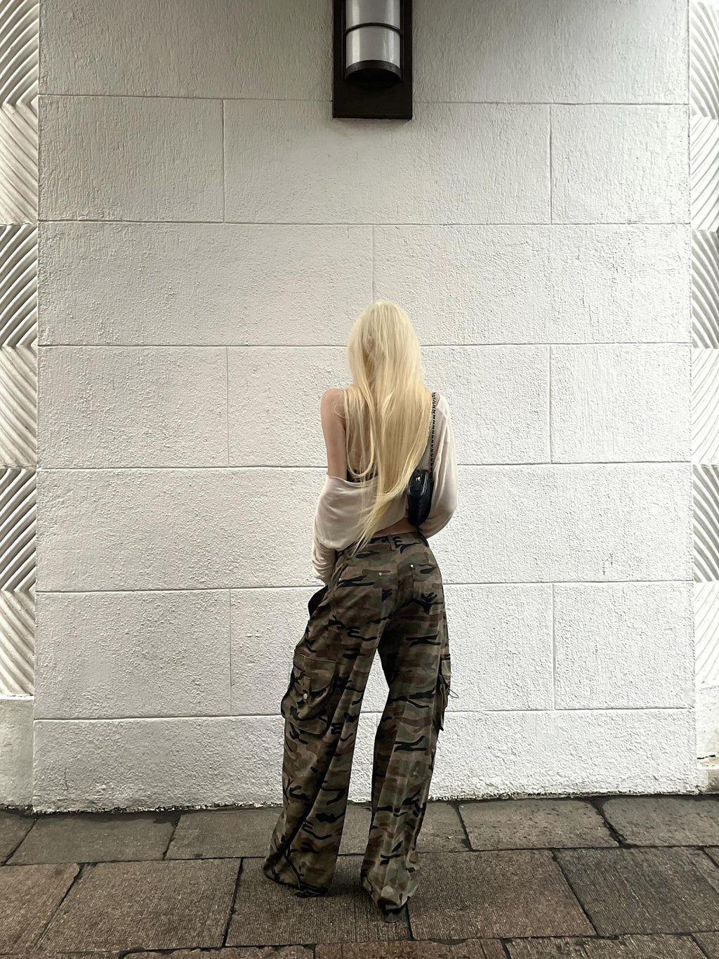 Rase le sol Camouflage Cargo Low Rise Loose Straight Women's Wide-leg Pants
