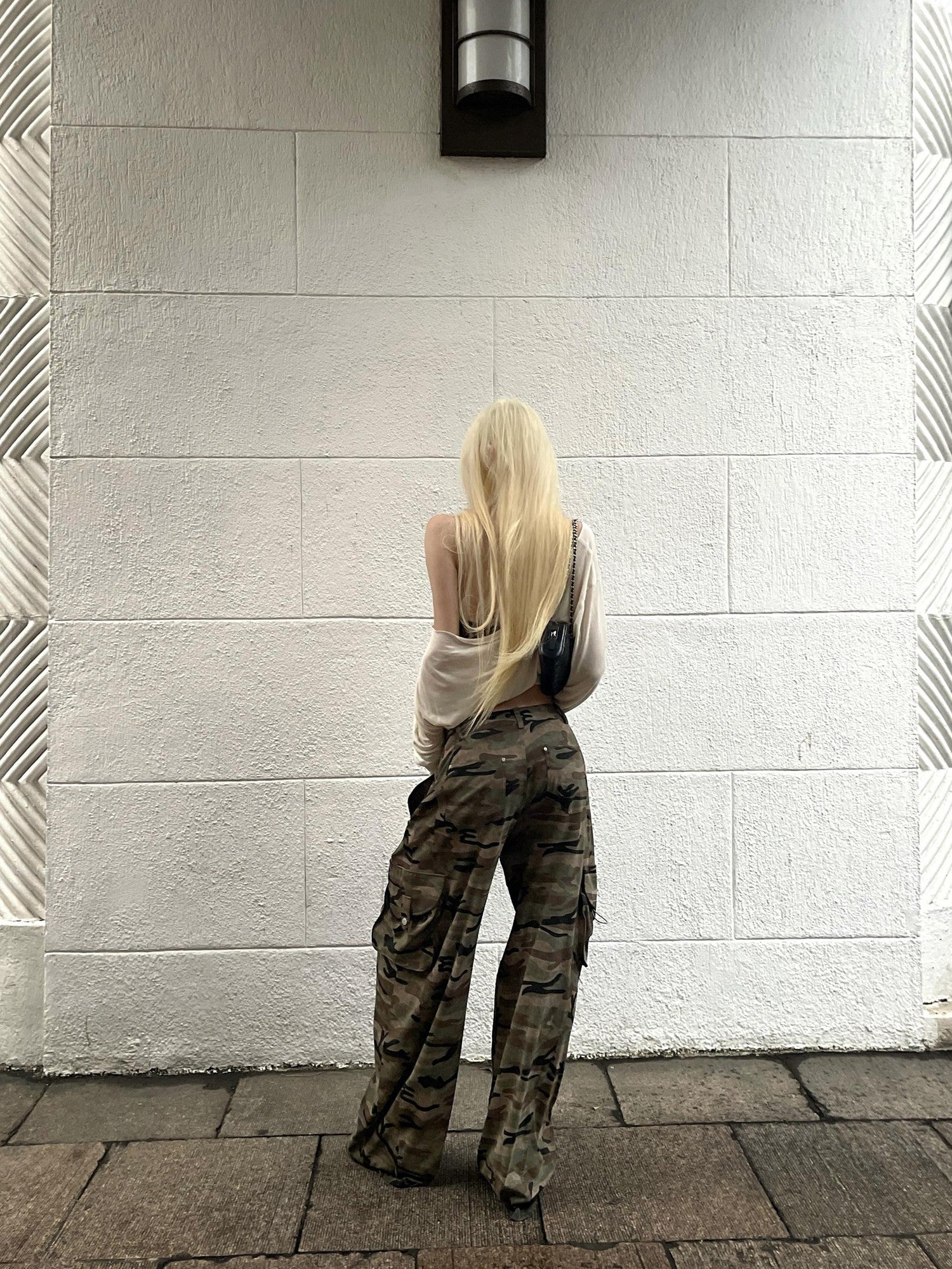 Rase le sol Camouflage Cargo Low Rise Loose Straight Women's Wide-leg Pants