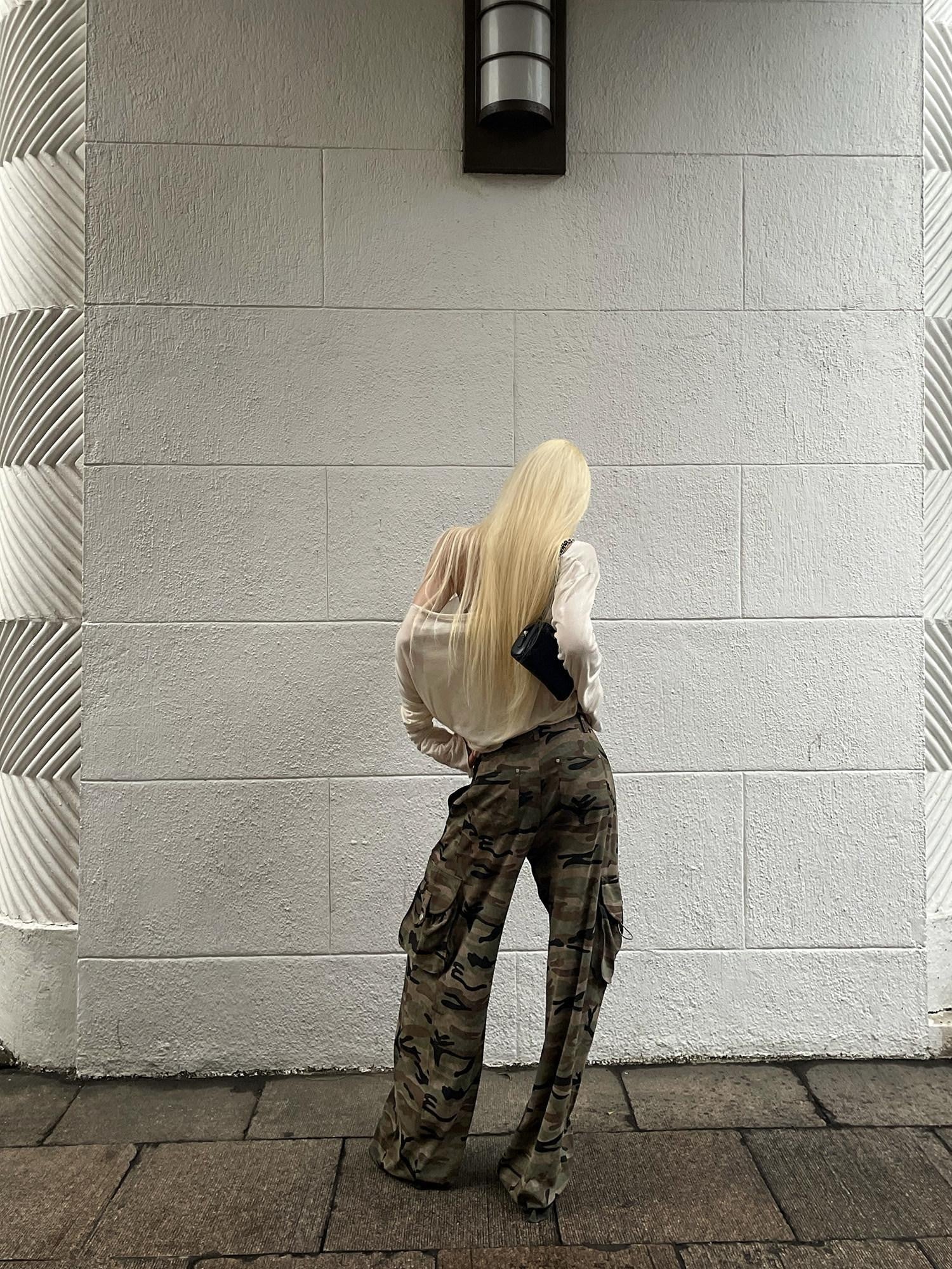 Rase le sol Camouflage Cargo Low Rise Loose Straight Women's Wide-leg Pants