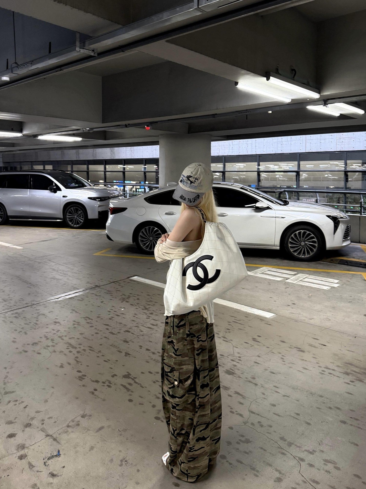 Rase le sol Camouflage Cargo Low Rise Loose Straight Women's Wide-leg Pants