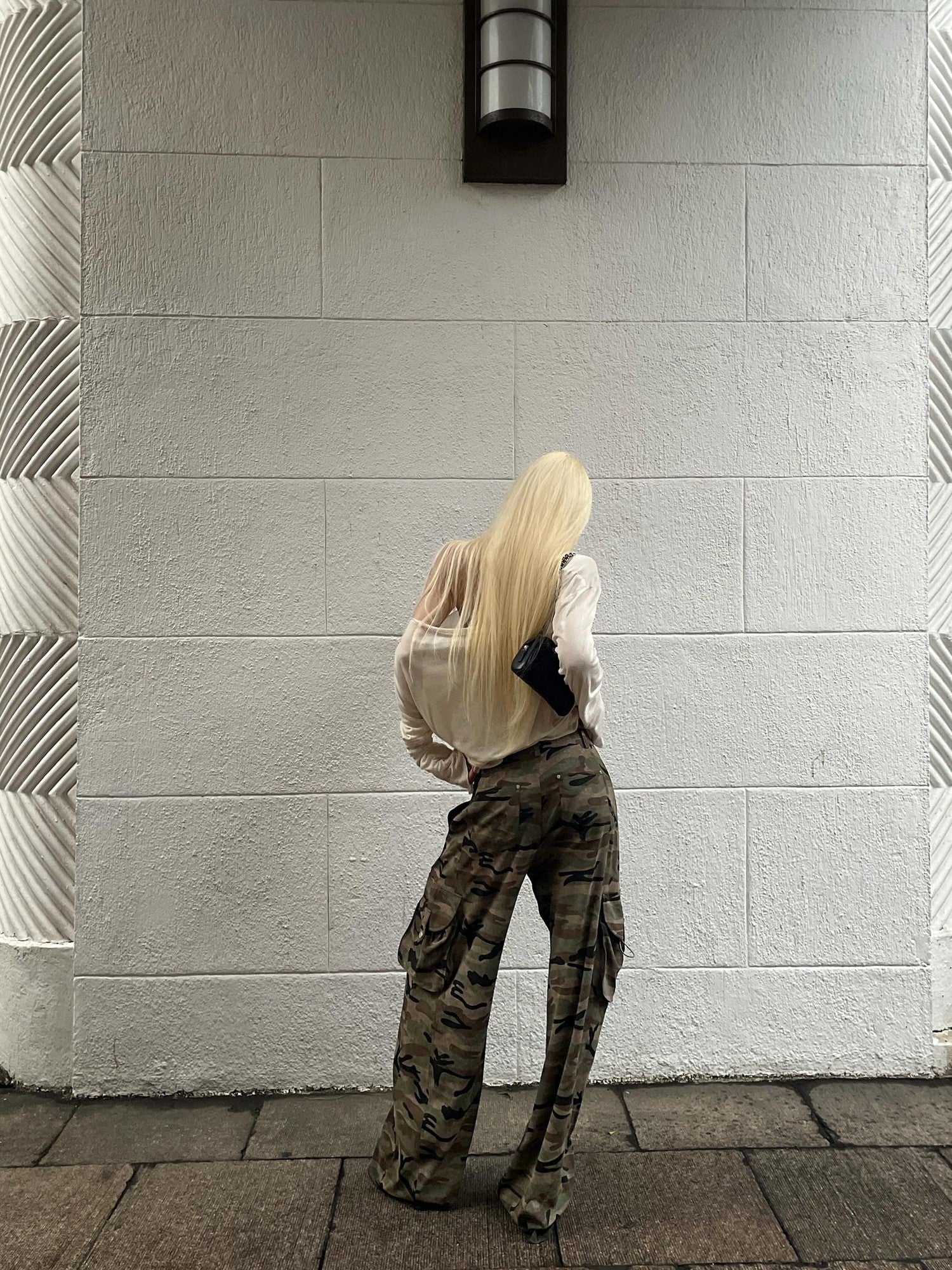 Rase le sol Camouflage Cargo Low Rise Loose Straight Women's Wide-leg Pants