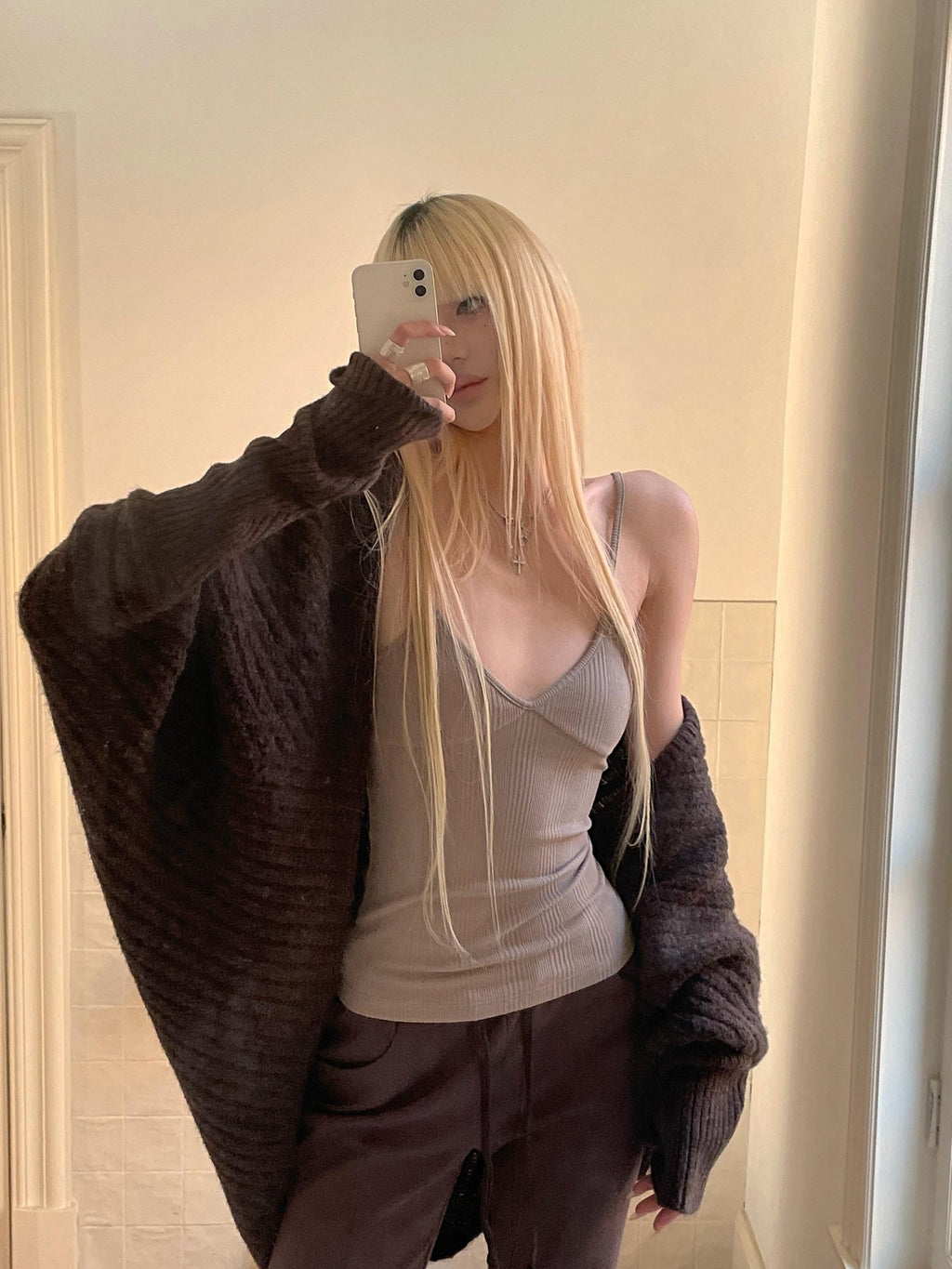 Rase le sol Caramel Batwing Sleeves Oversized Relaxed Fit Women's Knit Cardigans