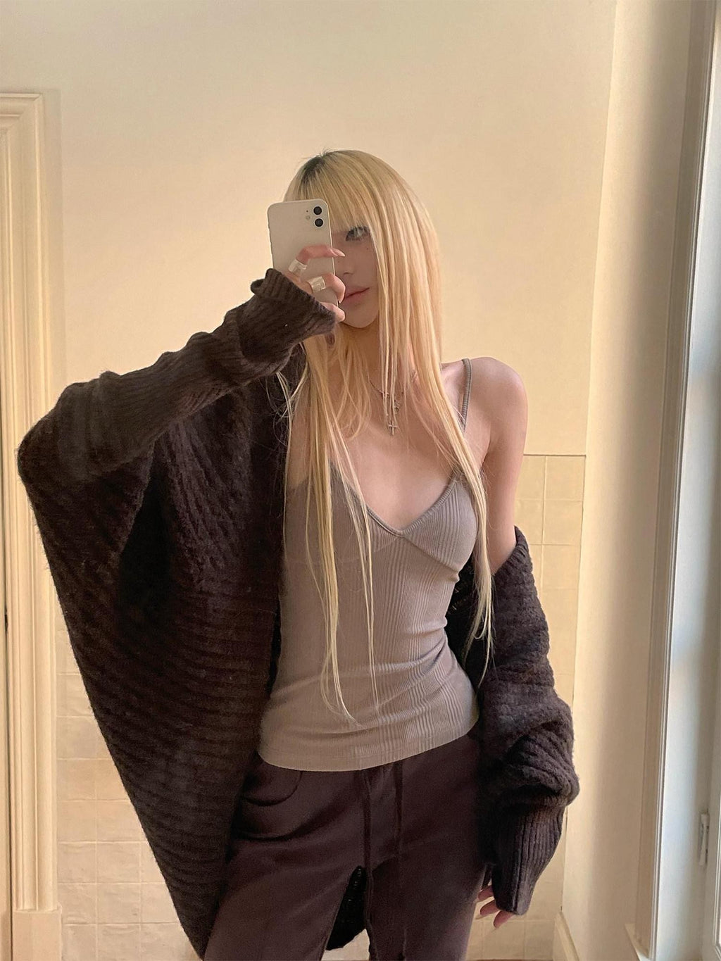 Rase le sol Caramel Batwing Sleeves Oversized Relaxed Fit Women's Knit Cardigans