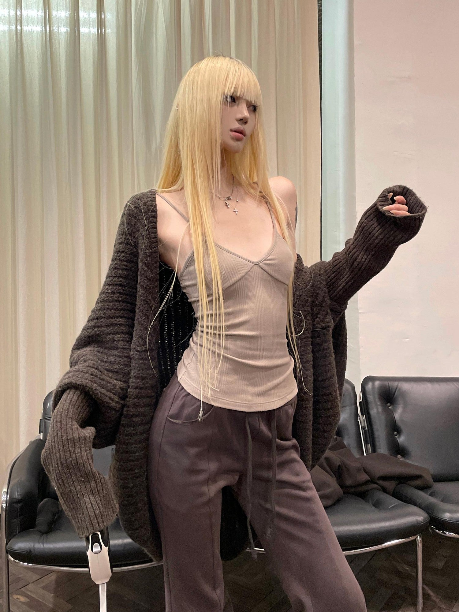 Rase le sol Caramel Batwing Sleeves Oversized Relaxed Fit Women's Knit Cardigans