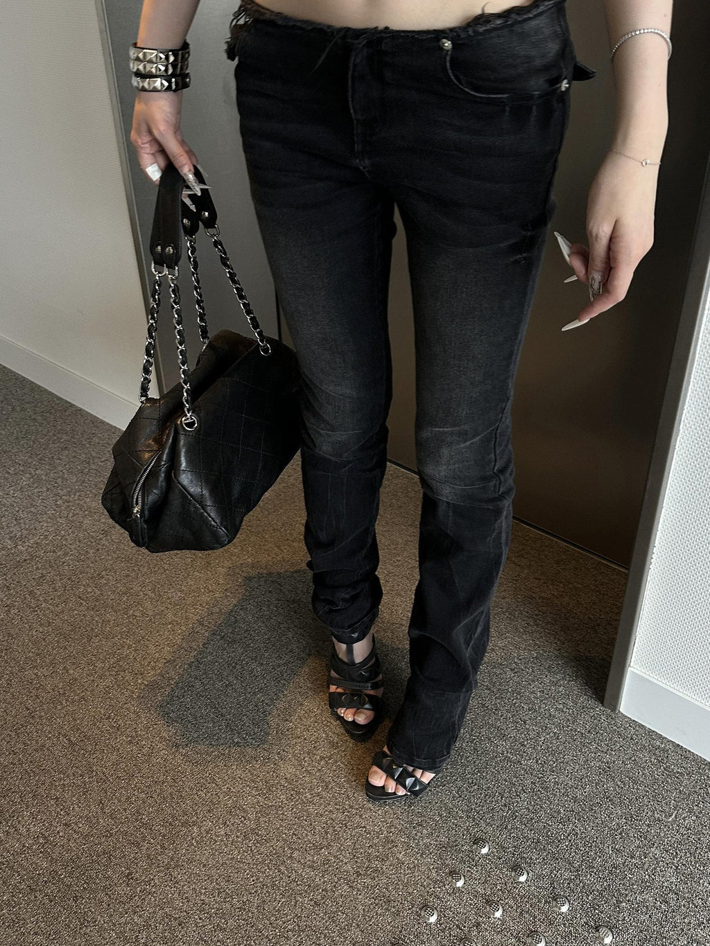 Rase le sol Charcoal Black Grey Washed Pencil Women's Denim Skinny Jeans