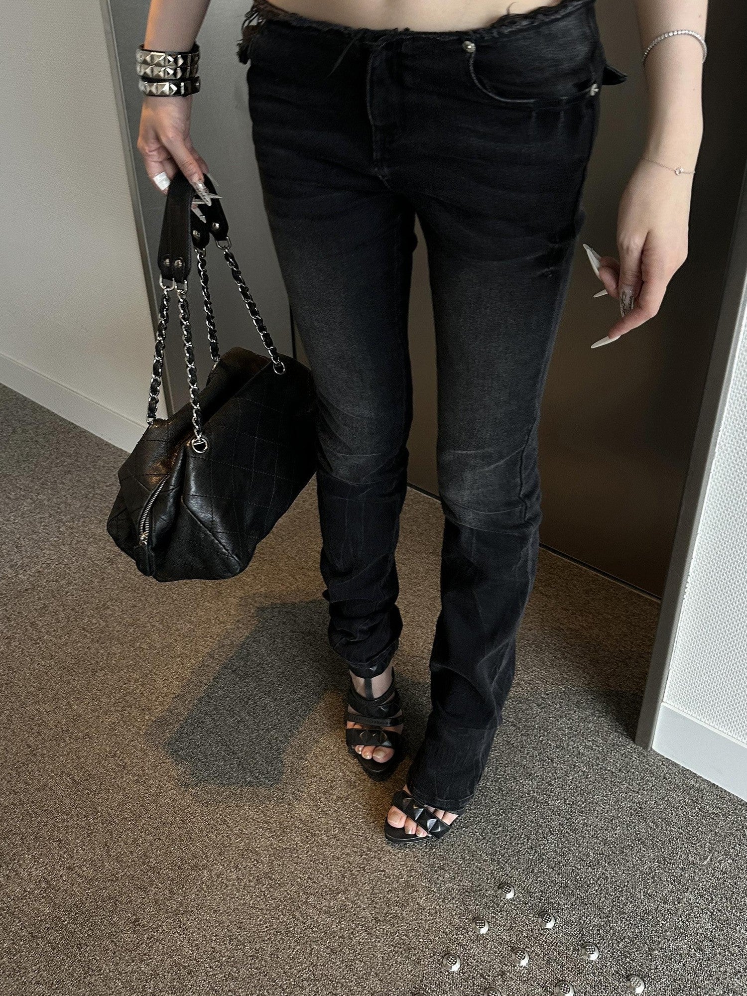 Rase le sol Charcoal Black Grey Washed Pencil Women's Denim Skinny Jeans