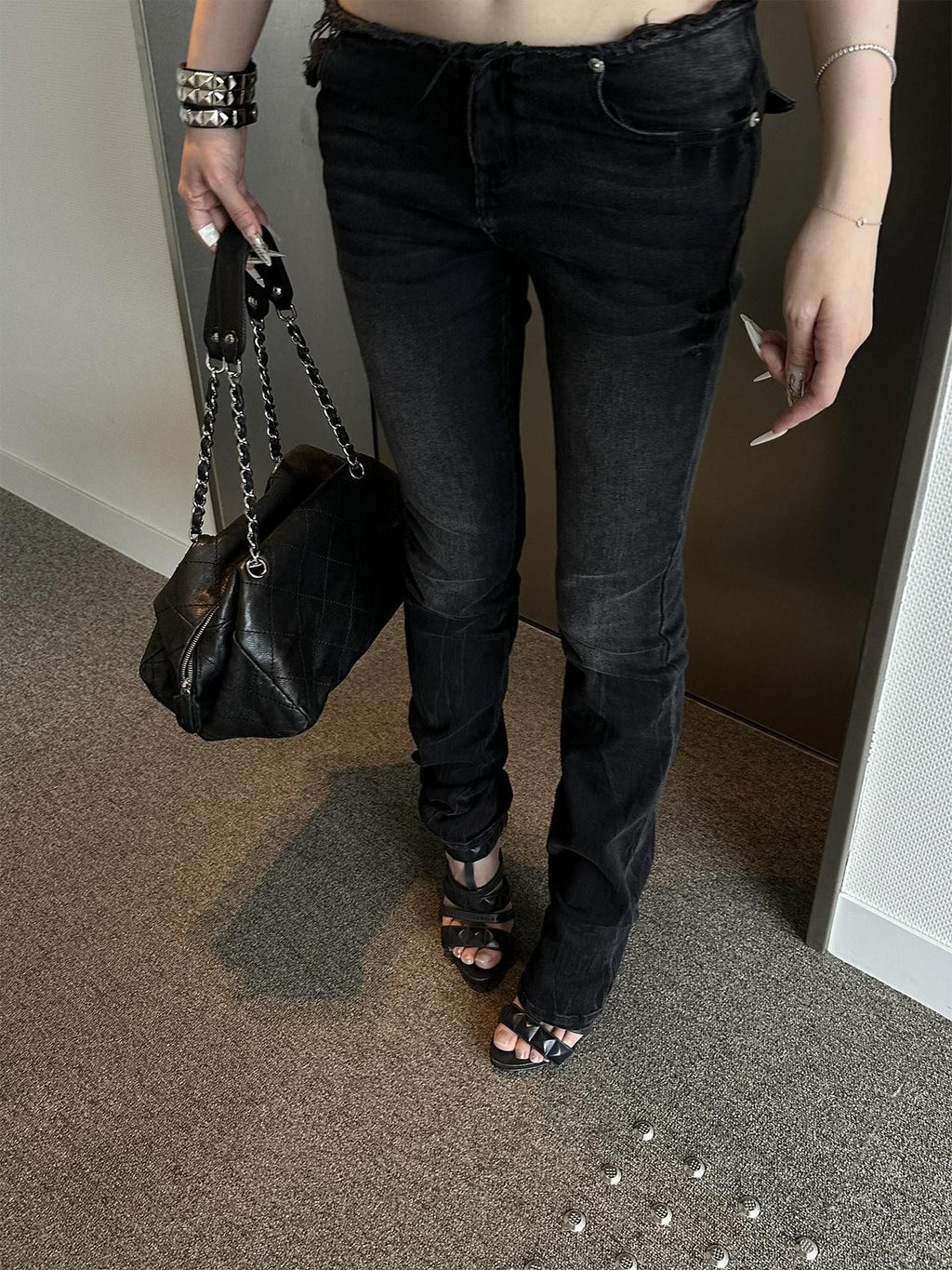 Rase le sol Charcoal Black Grey Washed Pencil Women's Denim Skinny Jeans