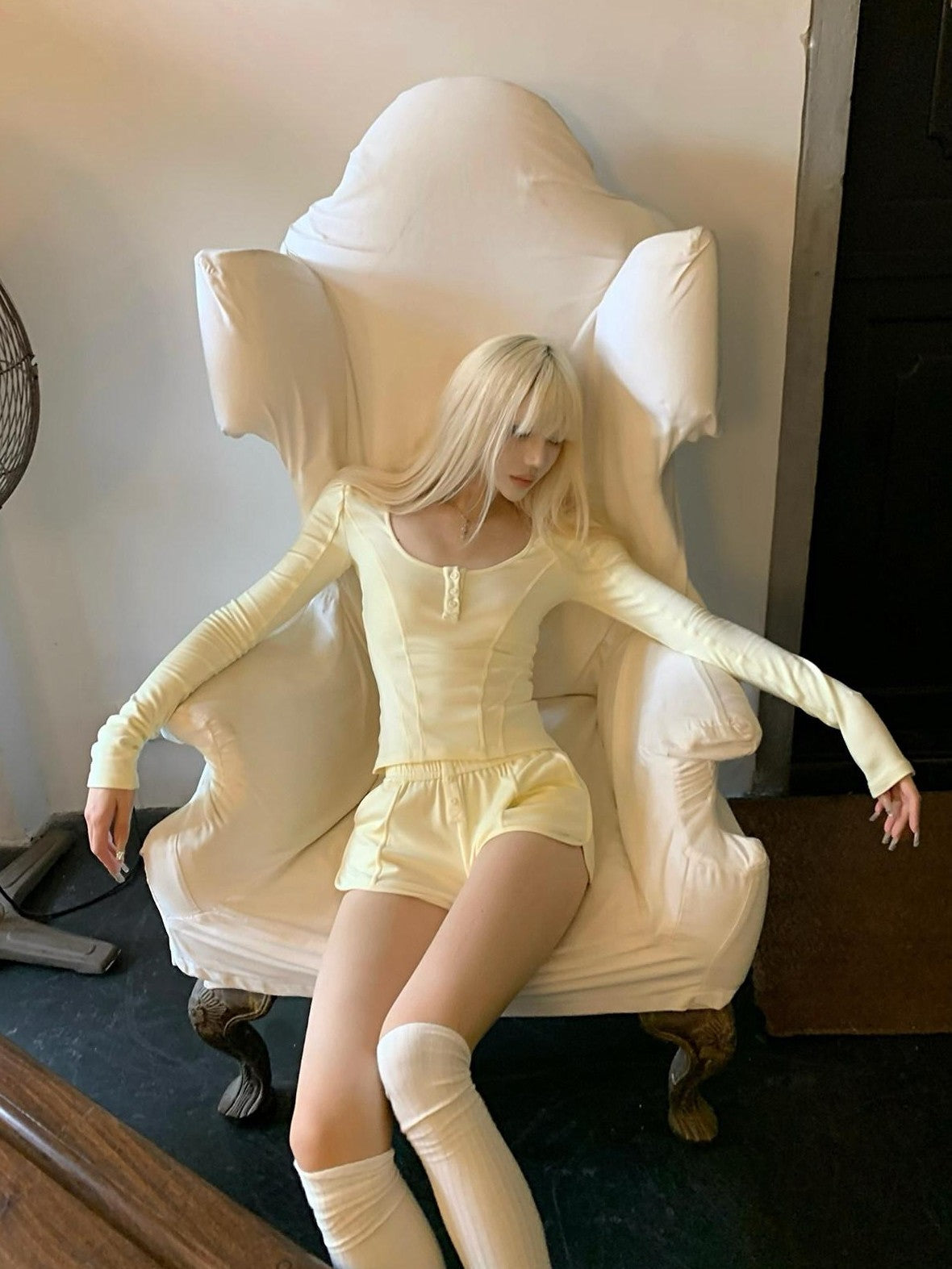 Rase le sol Cheese Yellow Long Sleeve T Shirt Hot Girl Women's Casual Top & Shorts Sets